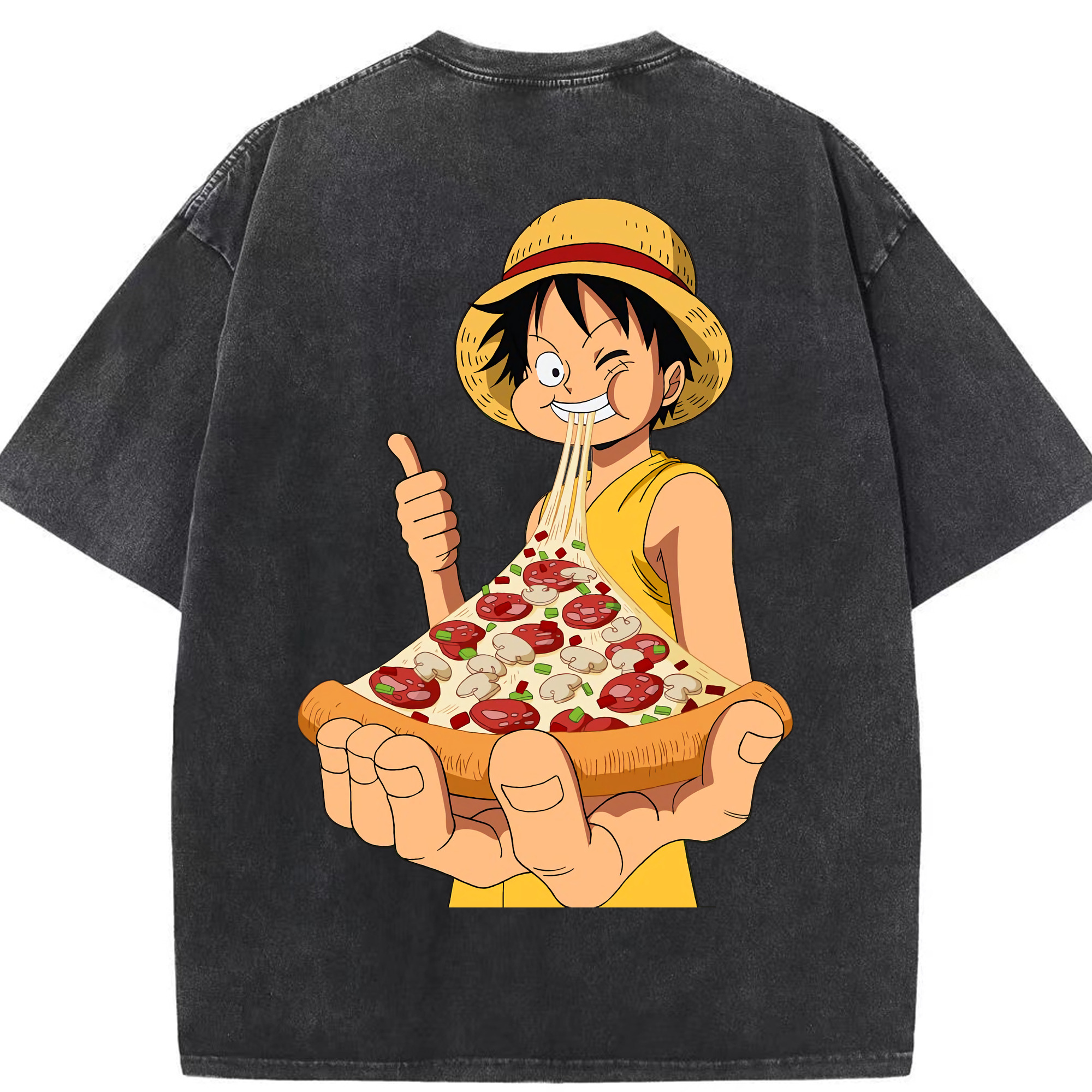 ワンピース モンキー・D・ルフィ ONE PIECE Monkey D. Luffy 綿100% ヴィンテージ風 半袖Tシャツ（背面プリント）