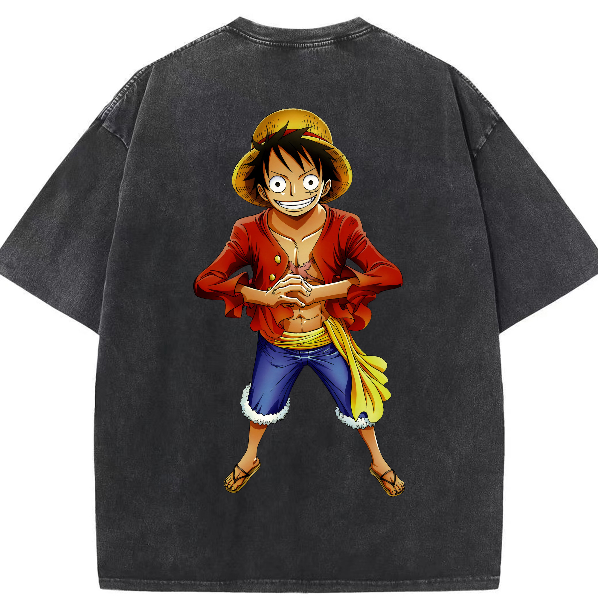 ワンピース モンキー・D・ルフィ ONE PIECE Monkey D. Luffy 綿100% ヴィンテージ風 半袖Tシャツ（背面プリント）