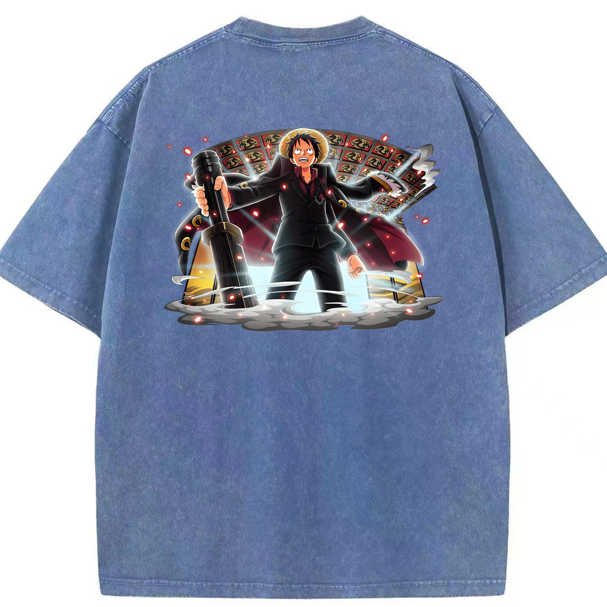 ワンピース モンキー・D・ルフィ ONE PIECE Monkey D. Luffy 綿100% ヴィンテージ風 半袖Tシャツ（背面プリント）