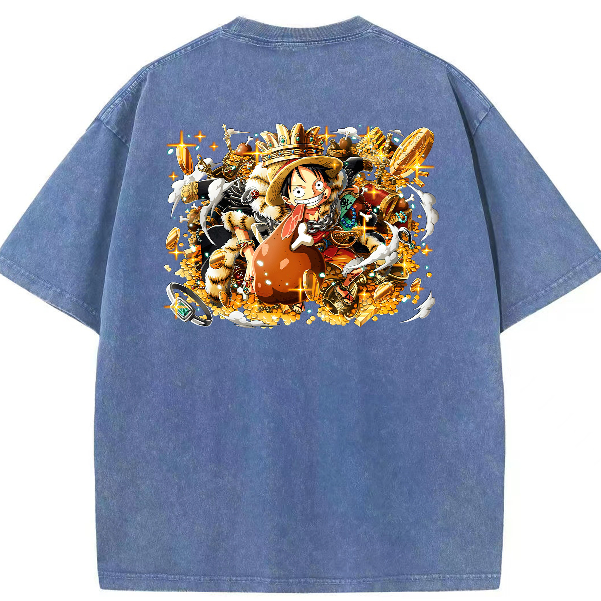 ワンピース モンキー・D・ルフィ ONE PIECE Monkey D. Luffy 綿100% ヴィンテージ風 半袖Tシャツ（背面プリント）