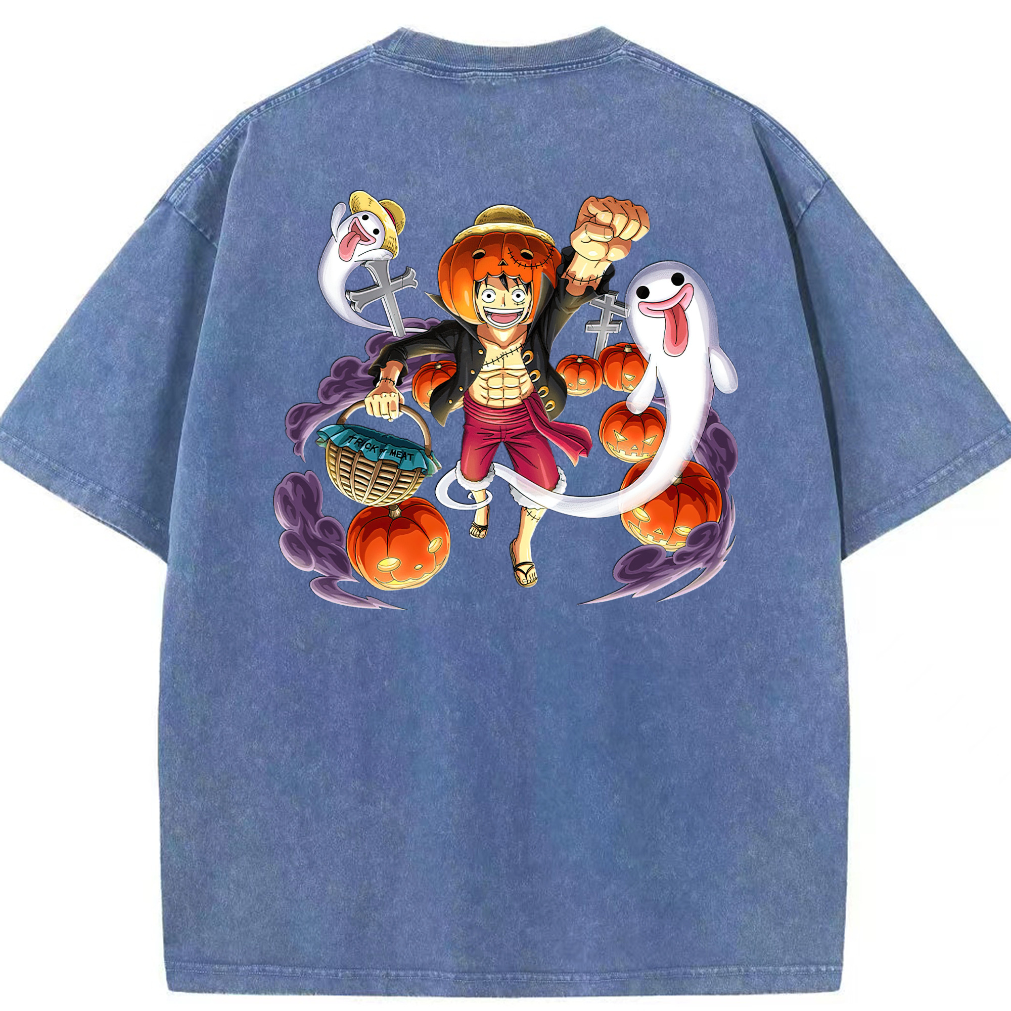 ワンピース モンキー・D・ルフィ ONE PIECE Monkey D. Luffy 綿100% ヴィンテージ風 半袖Tシャツ（背面プリント）