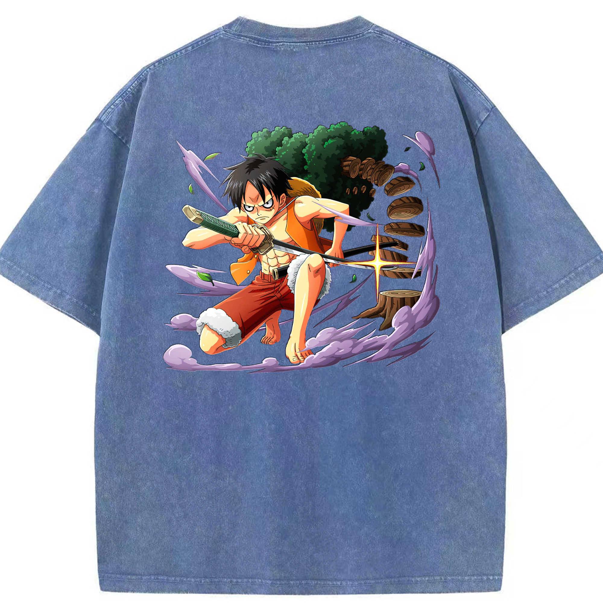 ワンピース モンキー・D・ルフィ ONE PIECE Monkey D. Luffy 綿100% ヴィンテージ風 半袖Tシャツ（背面プリント）