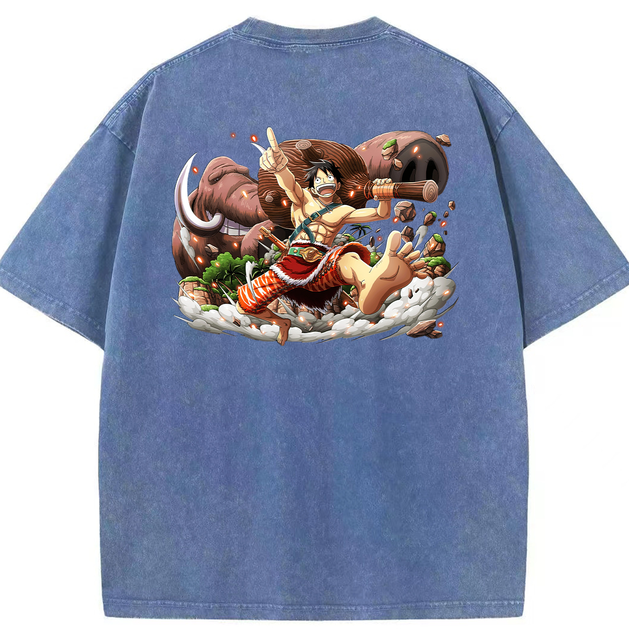 ワンピース モンキー・D・ルフィ ONE PIECE Monkey D. Luffy 綿100% ヴィンテージ風 半袖Tシャツ（背面プリント）