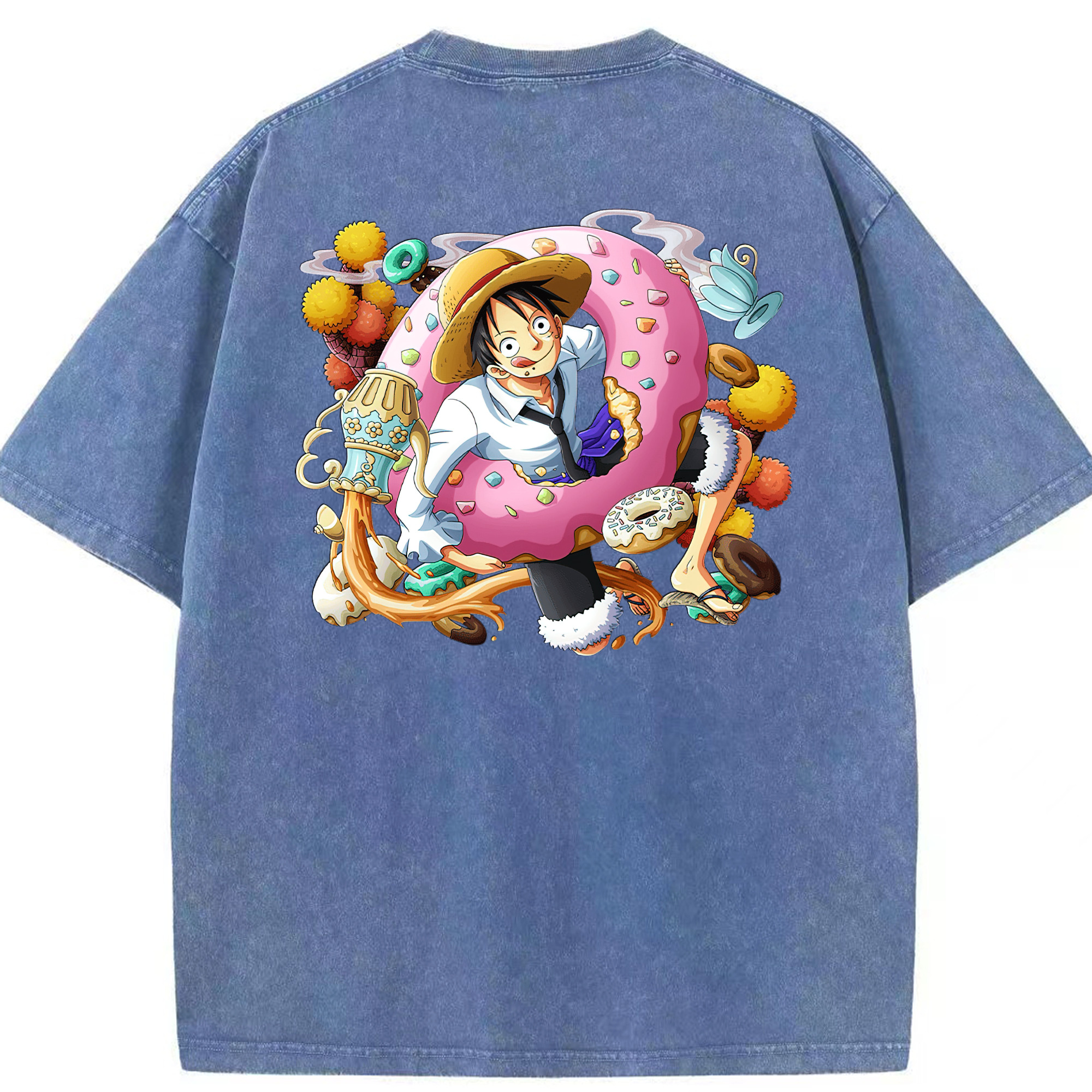 ワンピース モンキー・D・ルフィ ONE PIECE Monkey D. Luffy 綿100% ヴィンテージ風 半袖Tシャツ（背面プリント）