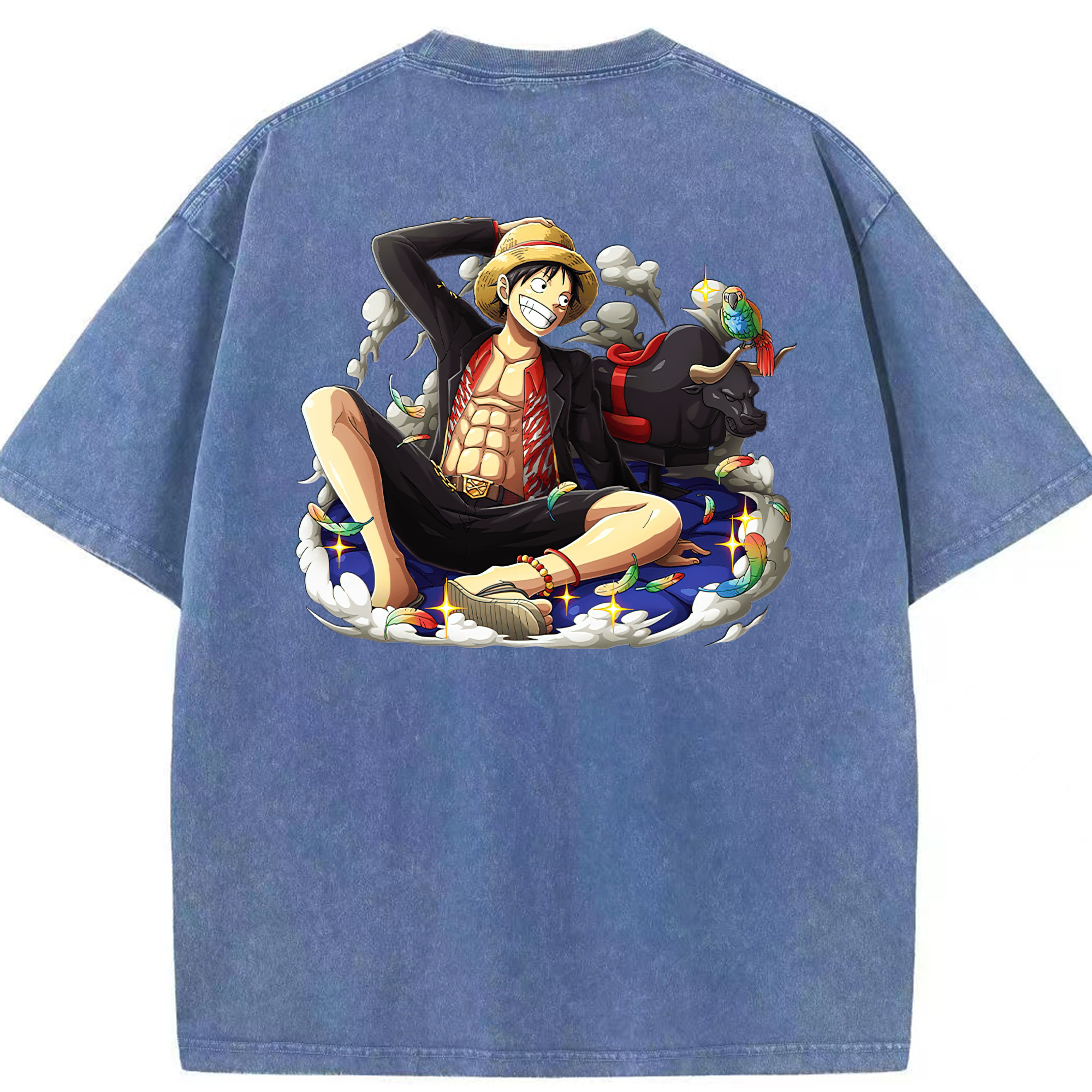ワンピース モンキー・D・ルフィ ONE PIECE Monkey D. Luffy 綿100% ヴィンテージ風 半袖Tシャツ（背面プリント）