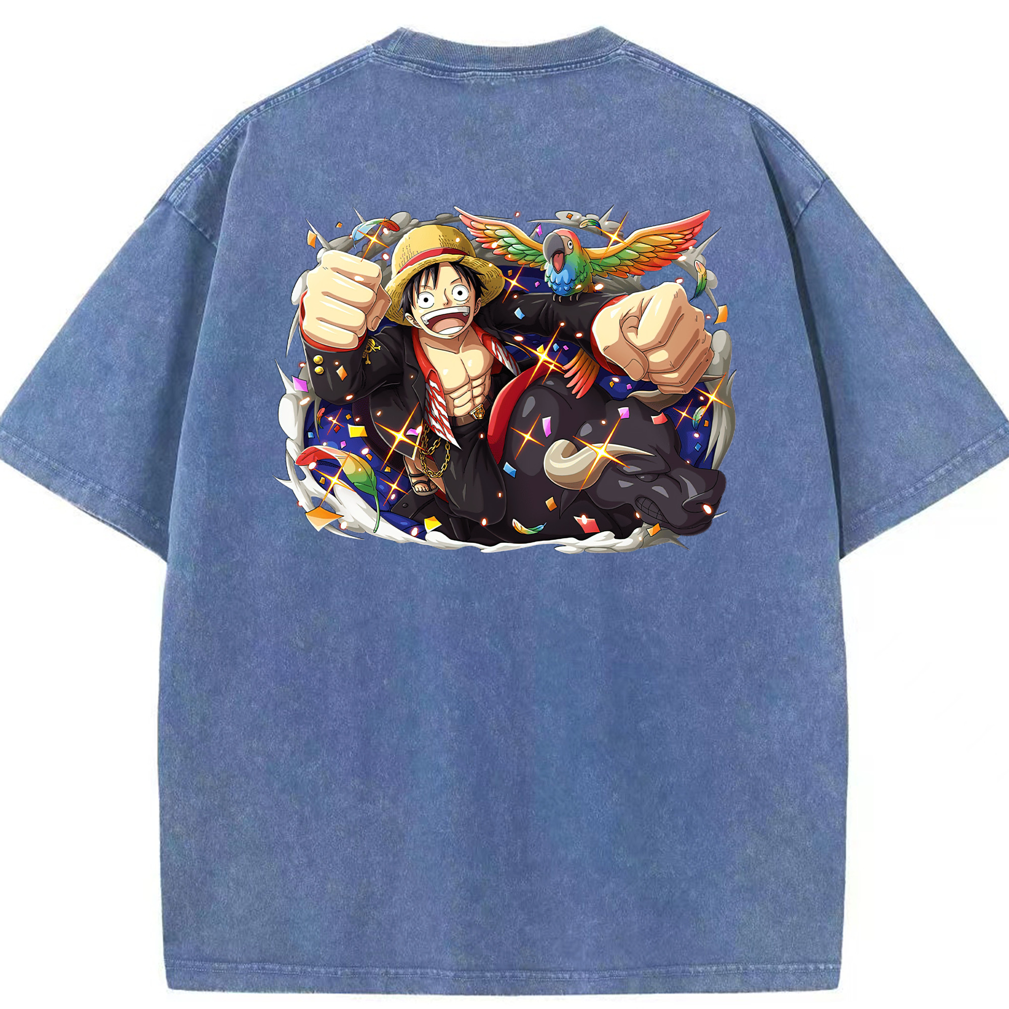 ワンピース モンキー・D・ルフィ ONE PIECE Monkey D. Luffy 綿100% ヴィンテージ風 半袖Tシャツ（背面プリント）