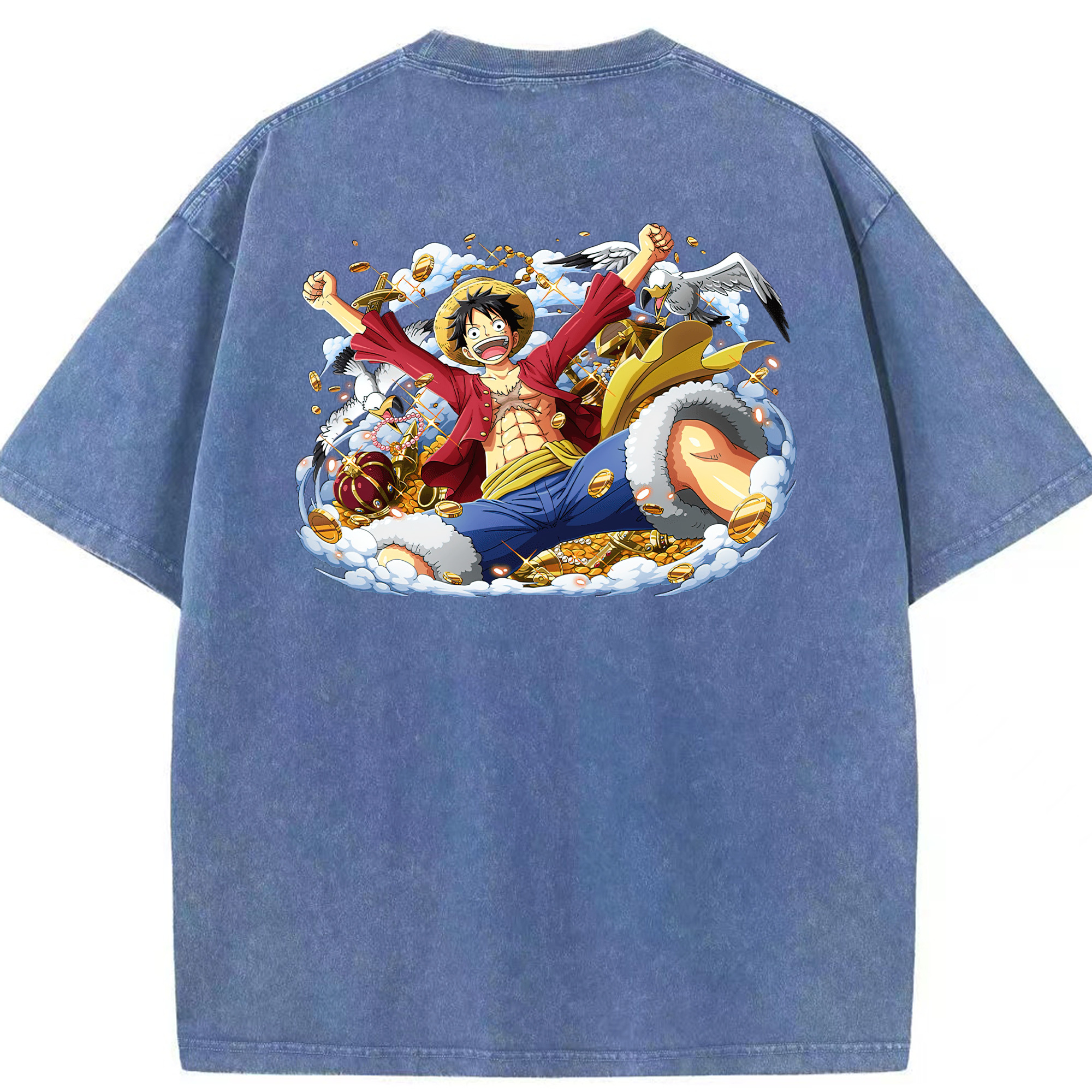 ワンピース モンキー・D・ルフィ ONE PIECE Monkey D. Luffy 綿100% ヴィンテージ風 半袖Tシャツ（背面プリント）