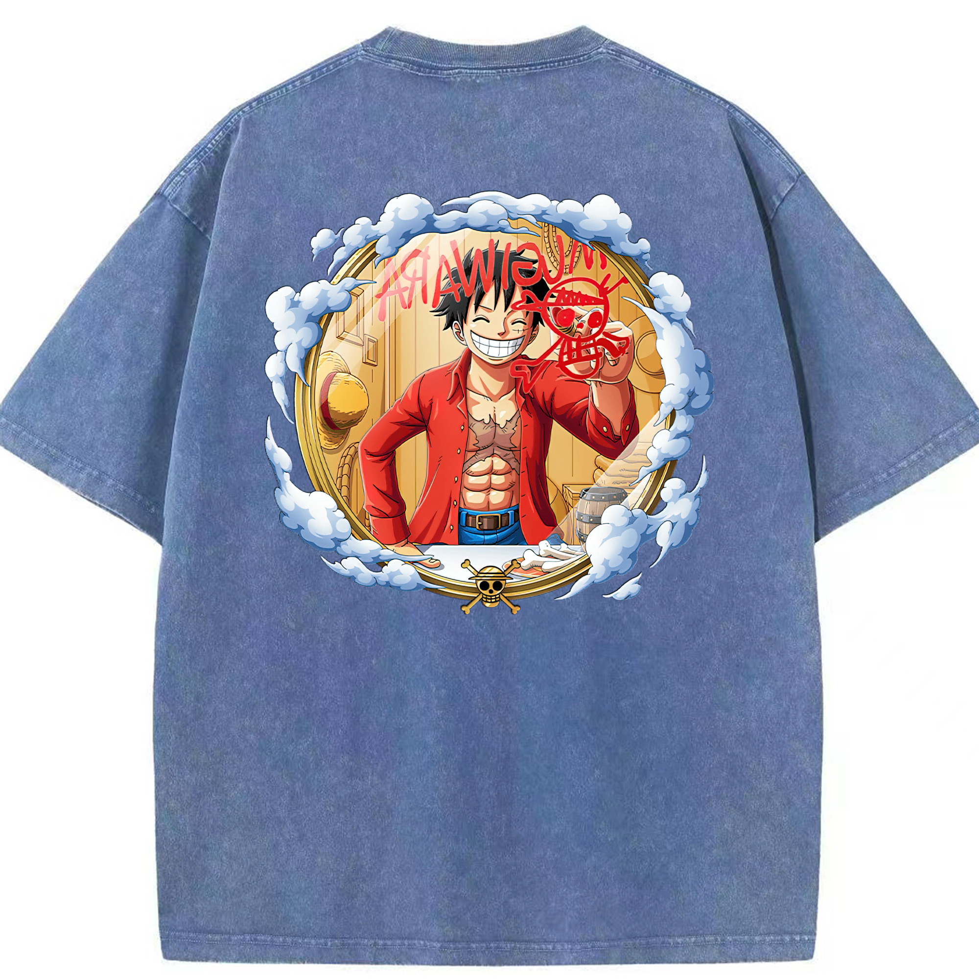 ワンピース モンキー・D・ルフィ ONE PIECE Monkey D. Luffy 綿100% ヴィンテージ風 半袖Tシャツ（背面プリント）