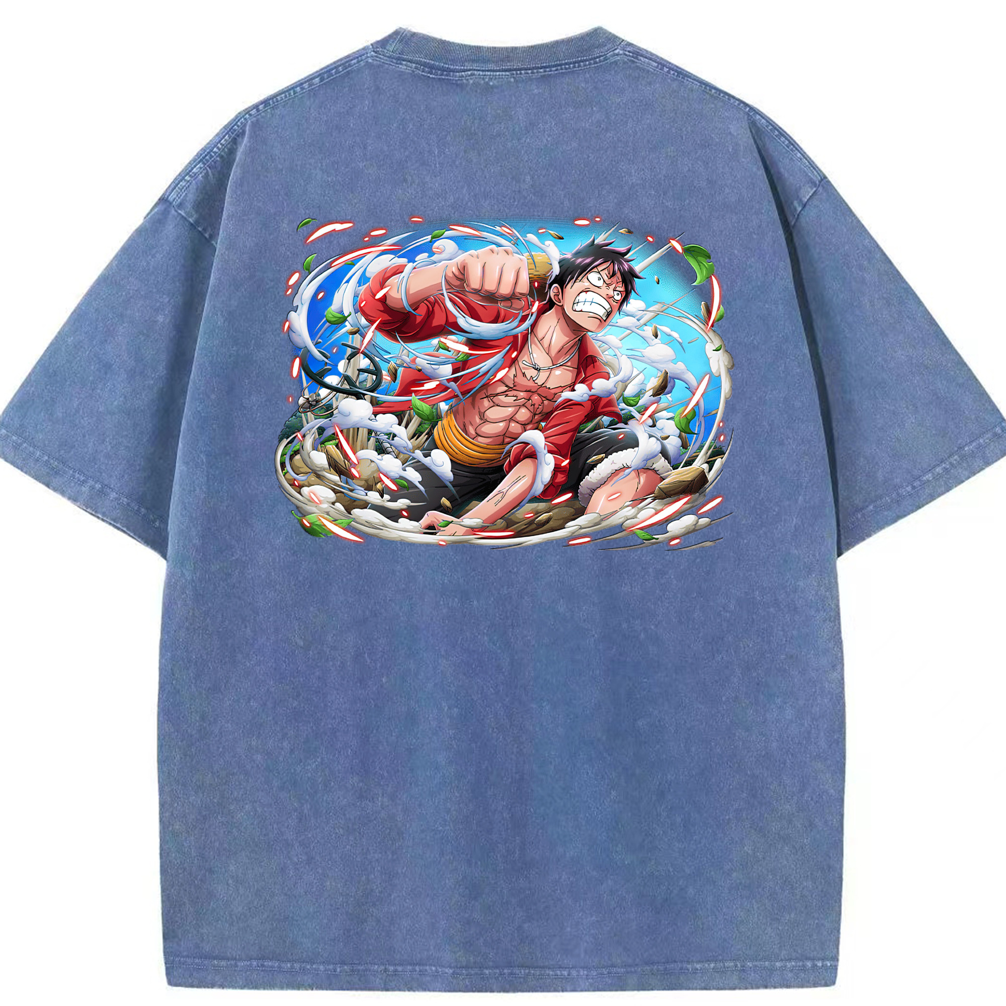 ワンピース モンキー・D・ルフィ ONE PIECE Monkey D. Luffy 綿100% ヴィンテージ風 半袖Tシャツ（背面プリント）