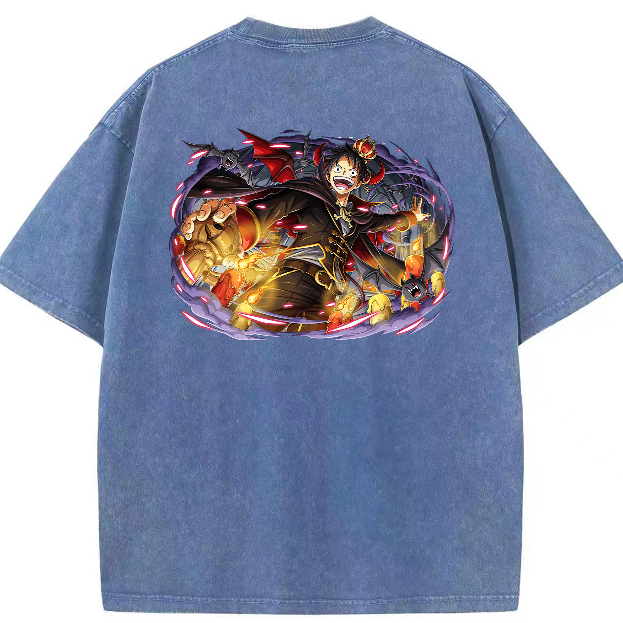 ワンピース モンキー・D・ルフィ ONE PIECE Monkey D. Luffy 綿100% ヴィンテージ風 半袖Tシャツ（背面プリント）