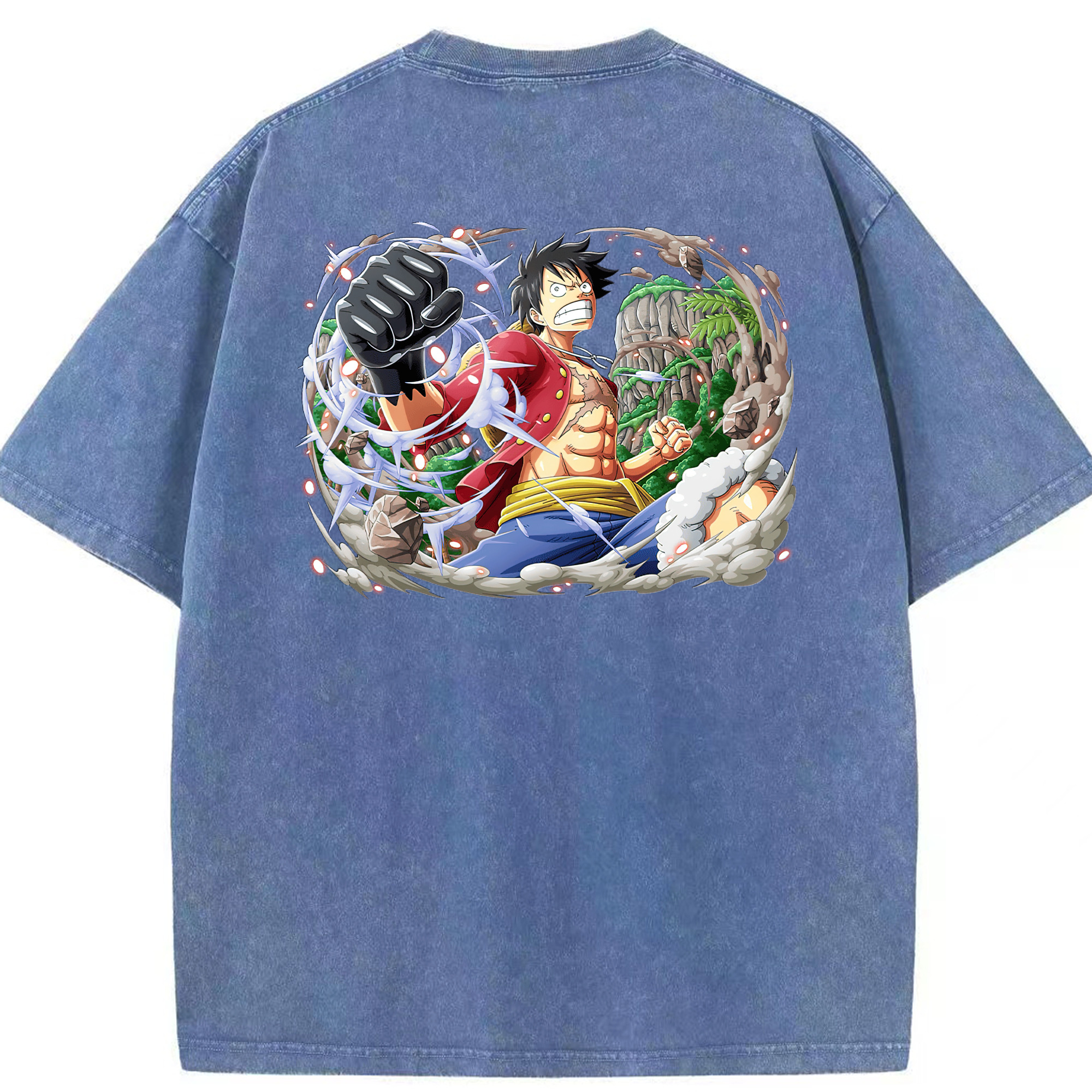 ワンピース モンキー・D・ルフィ ONE PIECE Monkey D. Luffy 綿100% ヴィンテージ風 半袖Tシャツ（背面プリント）