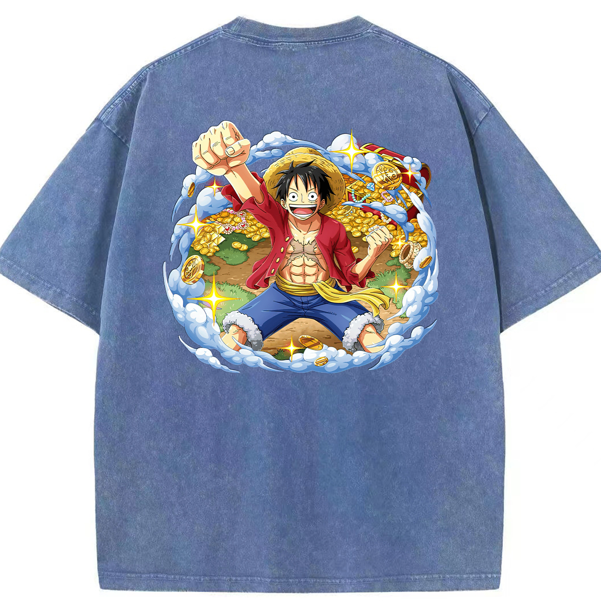 ワンピース モンキー・D・ルフィ ONE PIECE Monkey D. Luffy 綿100% ヴィンテージ風 半袖Tシャツ（背面プリント）