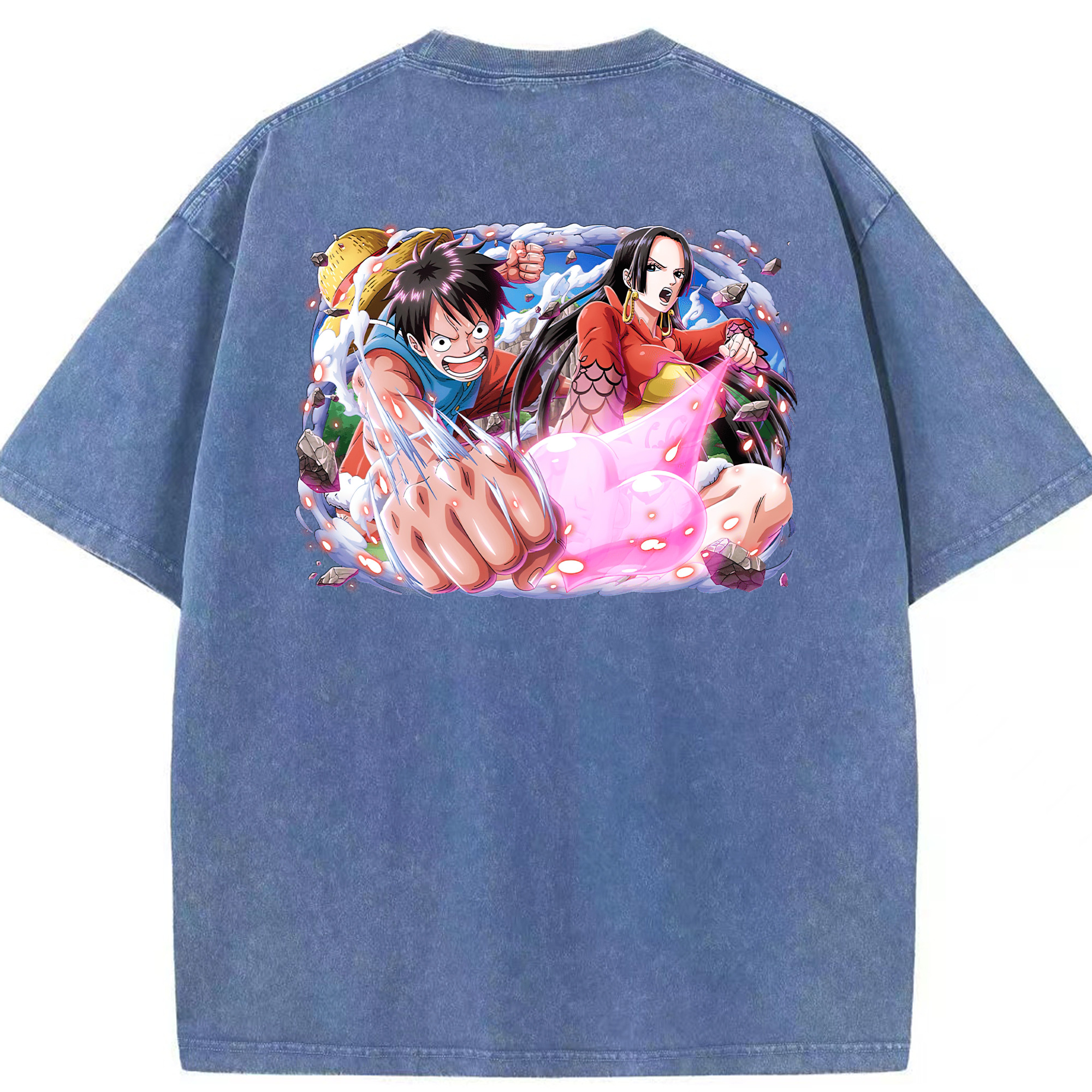 ワンピース モンキー・D・ルフィ ONE PIECE Monkey D. Luffy 綿100% ヴィンテージ風 半袖Tシャツ（背面プリント）