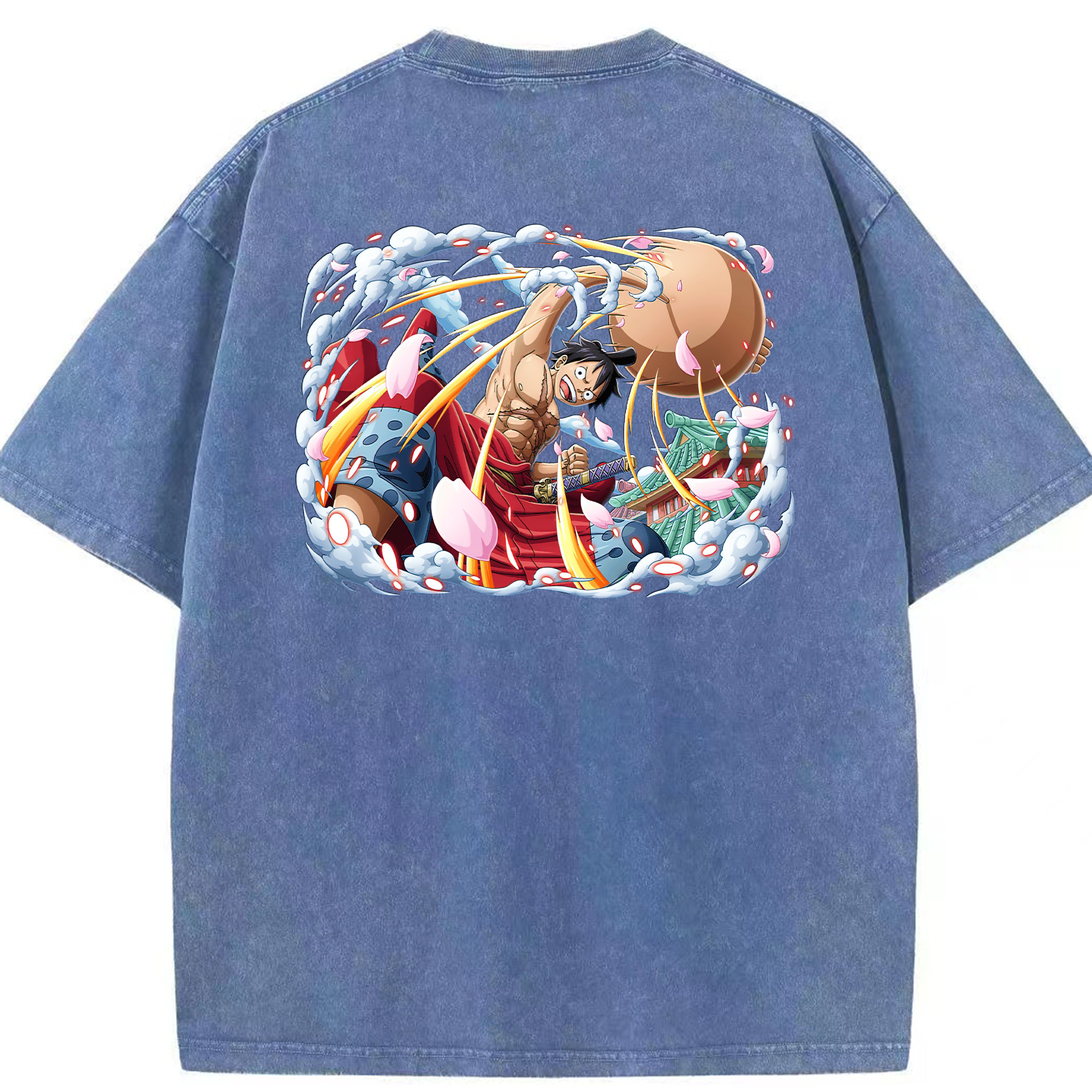 ワンピース モンキー・D・ルフィ ONE PIECE Monkey D. Luffy 綿100% ヴィンテージ風 半袖Tシャツ（背面プリント）