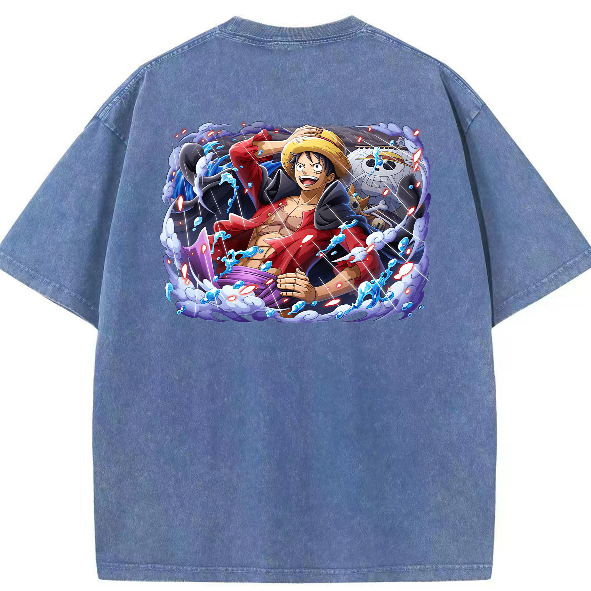 ワンピース モンキー・D・ルフィ ONE PIECE Monkey D. Luffy 綿100% ヴィンテージ風 半袖Tシャツ（背面プリント）