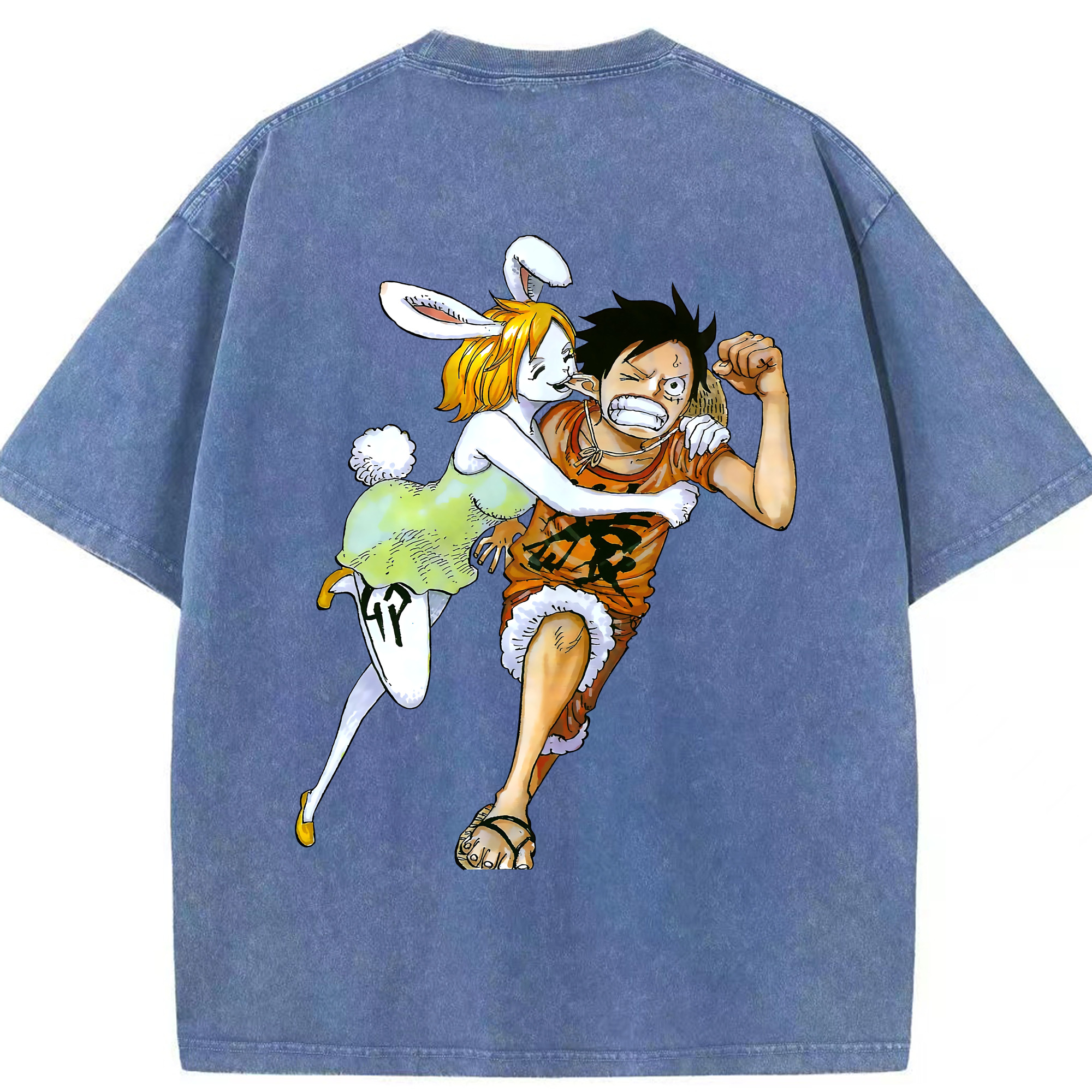 ワンピース モンキー・D・ルフィ ONE PIECE Monkey D. Luffy 綿100% ヴィンテージ風 半袖Tシャツ（背面プリント）