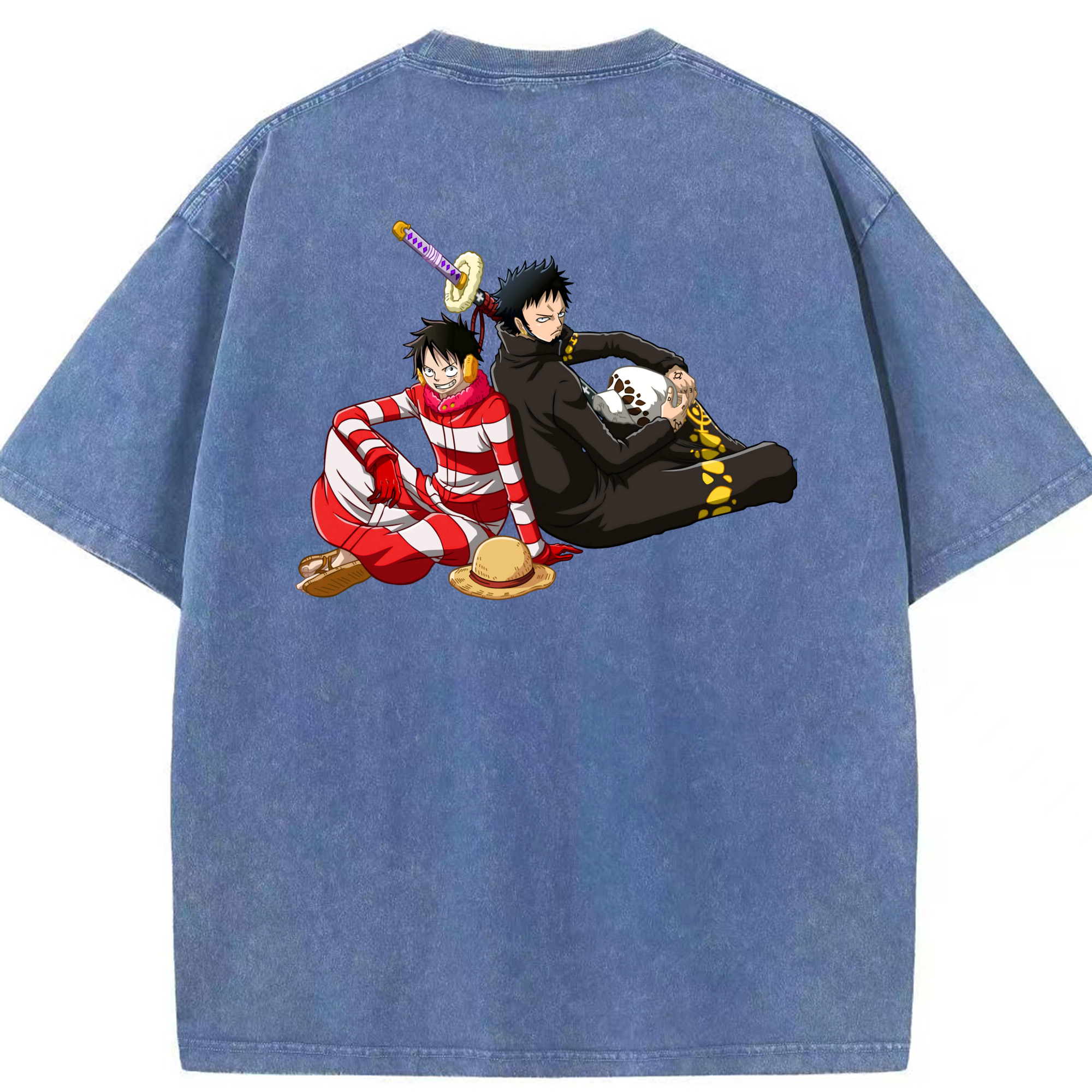 ワンピース モンキー・D・ルフィ ONE PIECE Monkey D. Luffy 綿100% ヴィンテージ風 半袖Tシャツ（背面プリント）