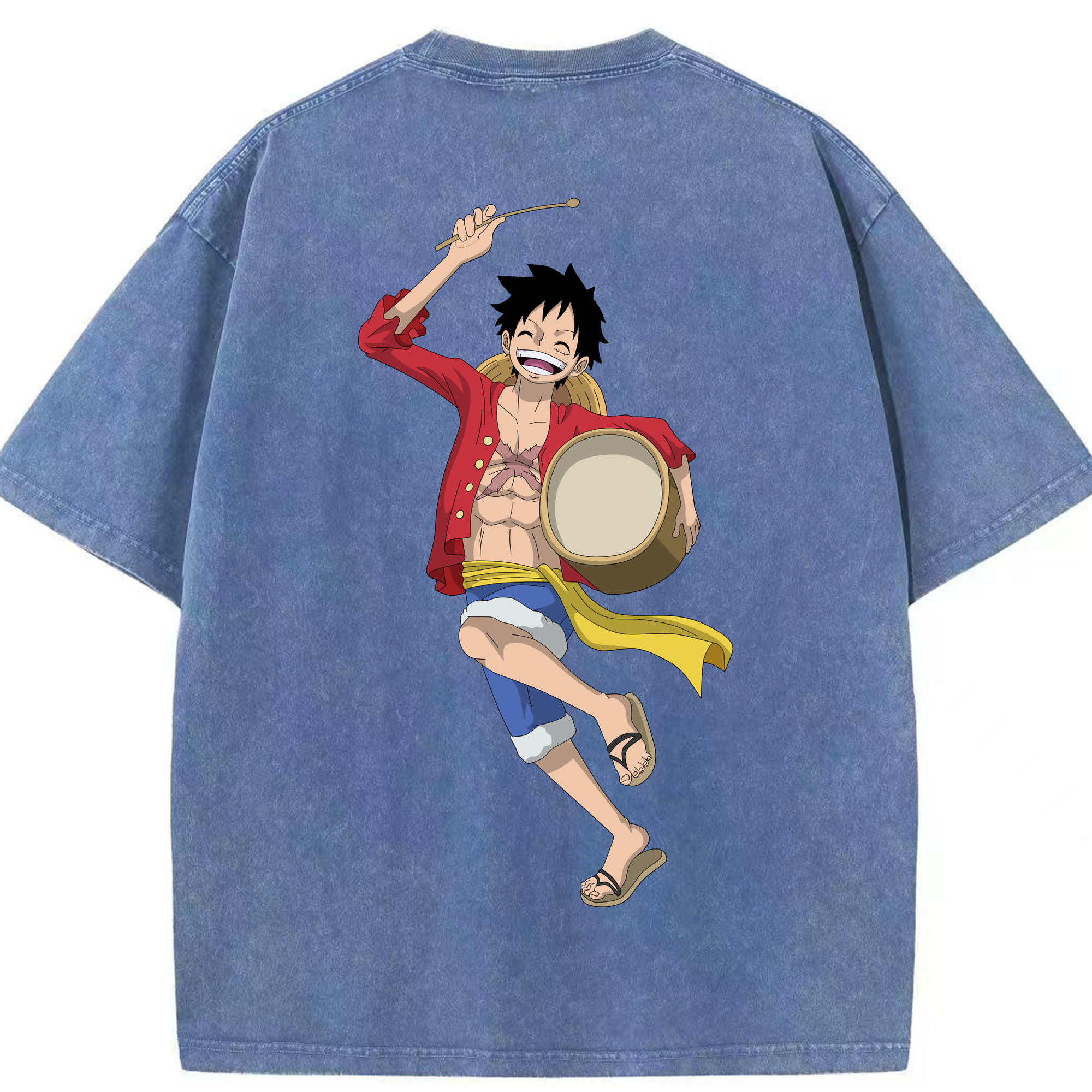 ワンピース モンキー・D・ルフィ ONE PIECE Monkey D. Luffy 綿100% ヴィンテージ風 半袖Tシャツ（背面プリント）