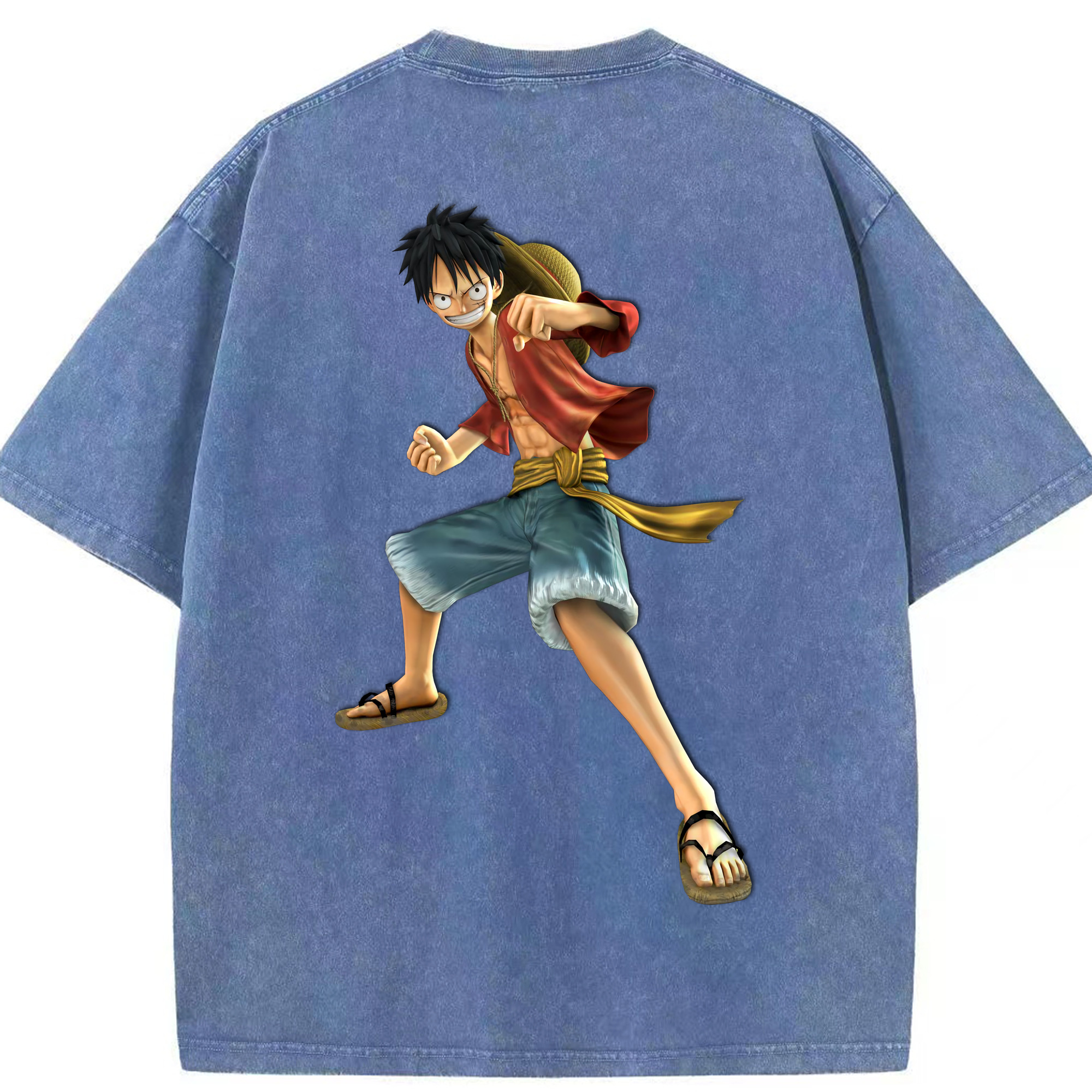 ワンピース モンキー・D・ルフィ ONE PIECE Monkey D. Luffy 綿100% ヴィンテージ風 半袖Tシャツ（背面プリント）
