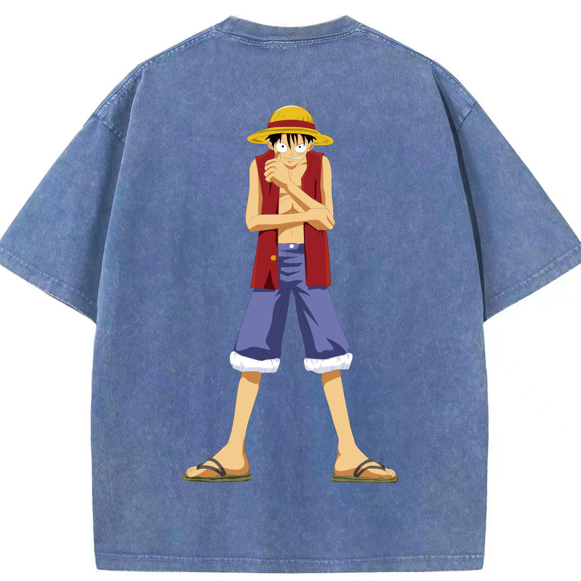 ワンピース モンキー・D・ルフィ ONE PIECE Monkey D. Luffy 綿100% ヴィンテージ風 半袖Tシャツ（背面プリント）