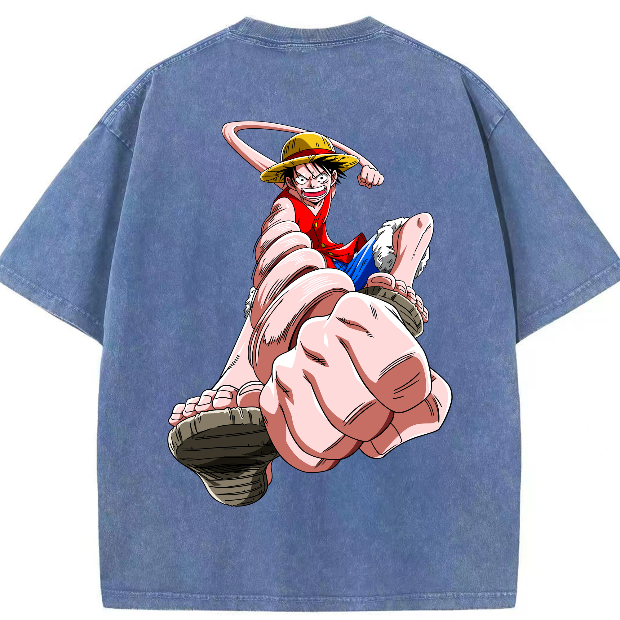 ワンピース モンキー・D・ルフィ ONE PIECE Monkey D. Luffy 綿100% ヴィンテージ風 半袖Tシャツ（背面プリント）