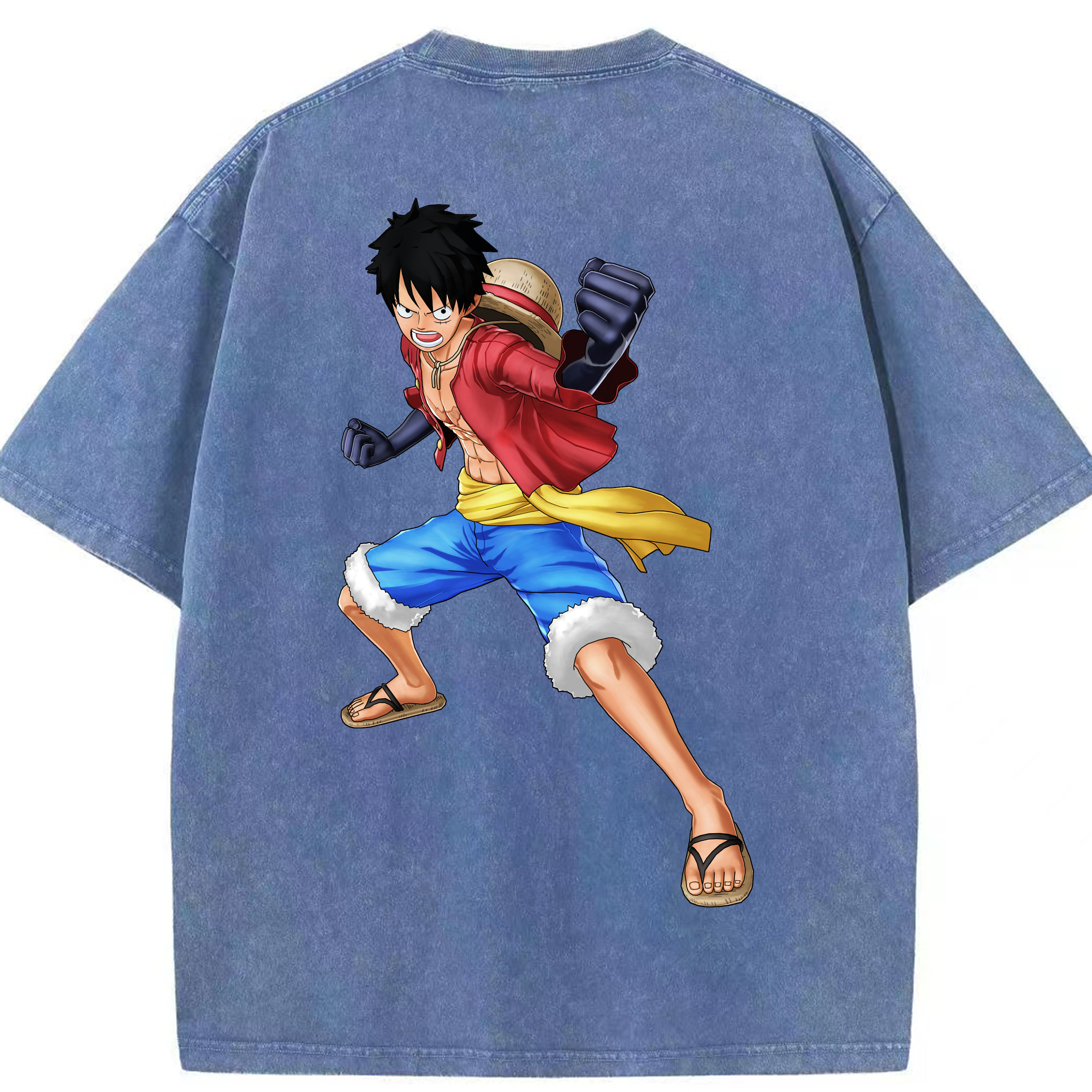 ワンピース モンキー・D・ルフィ ONE PIECE Monkey D. Luffy 綿100% ヴィンテージ風 半袖Tシャツ（背面プリント）