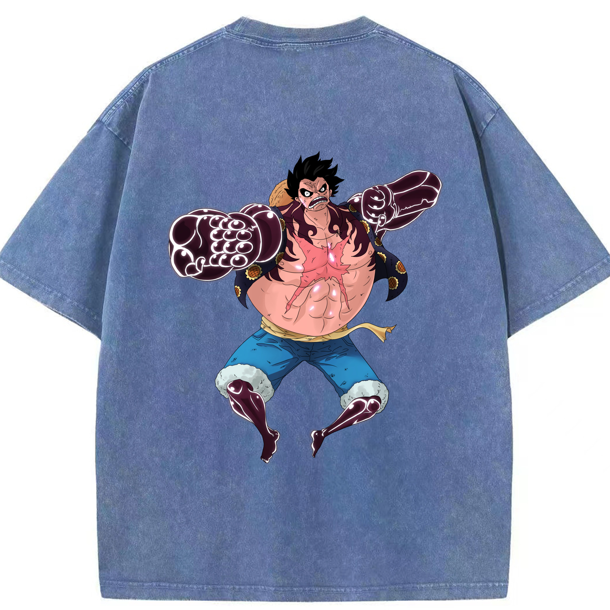 ワンピース モンキー・D・ルフィ ONE PIECE Monkey D. Luffy 綿100% ヴィンテージ風 半袖Tシャツ（背面プリント）