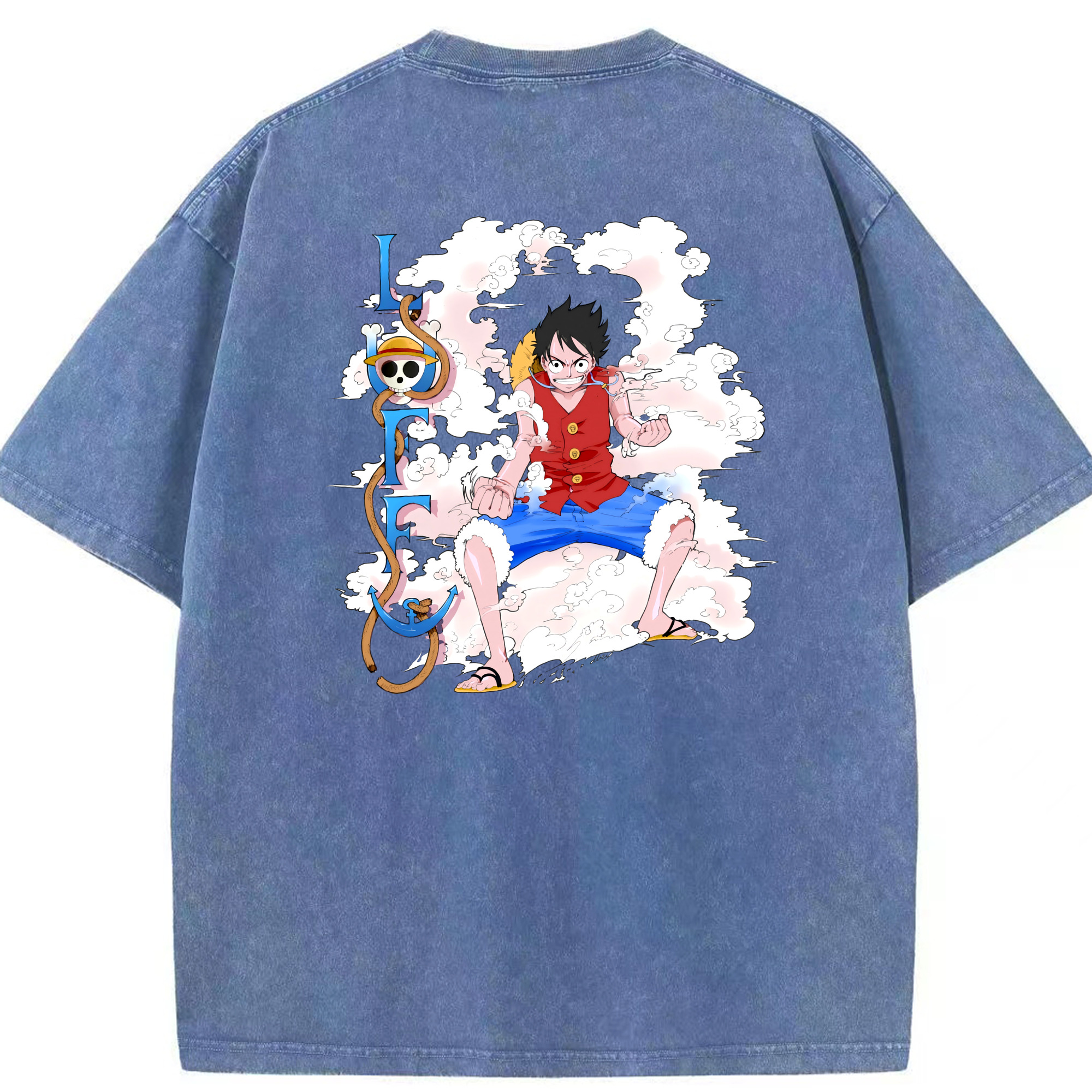 ワンピース モンキー・D・ルフィ ONE PIECE Monkey D. Luffy 綿100% ヴィンテージ風 半袖Tシャツ（背面プリント）
