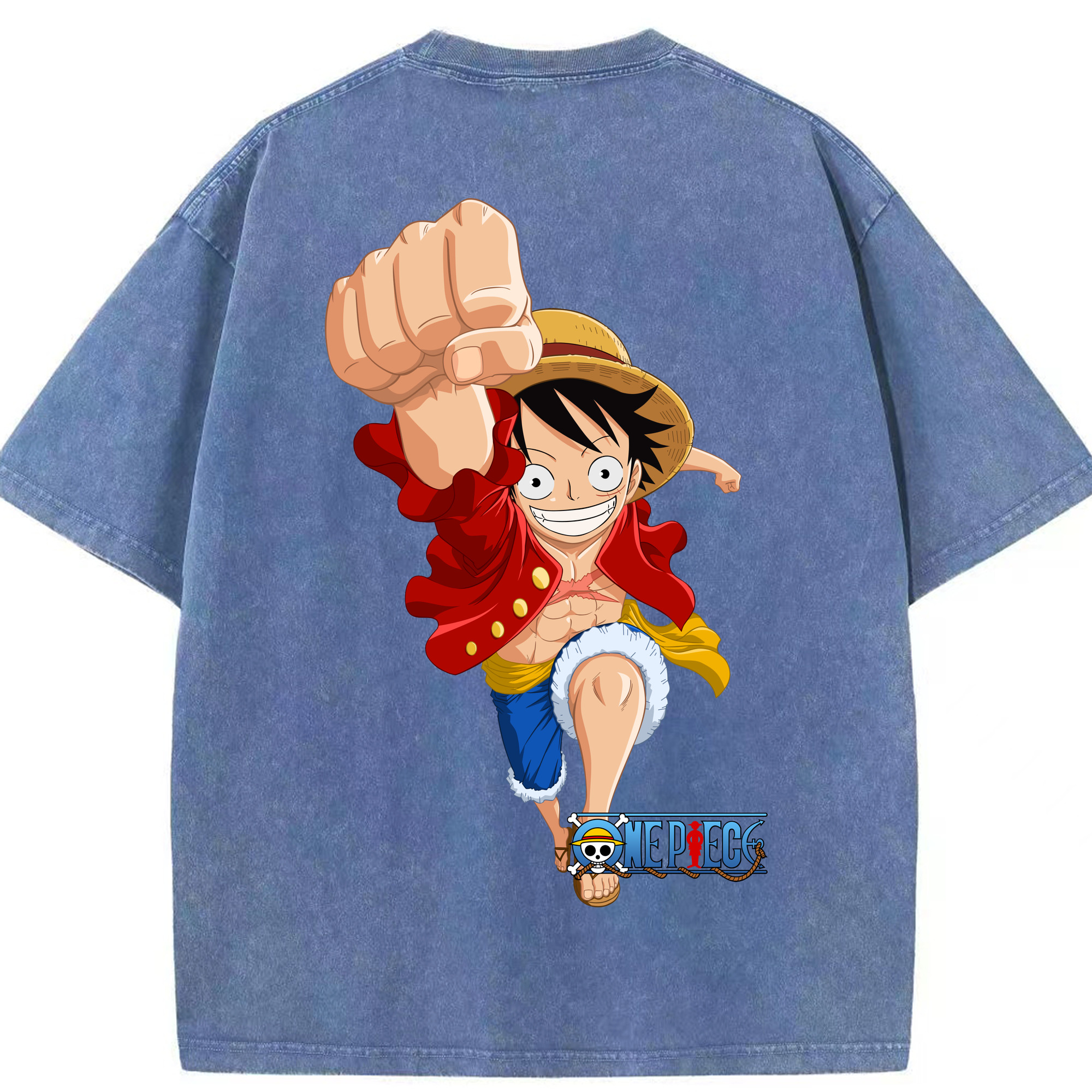 ワンピース モンキー・D・ルフィ ONE PIECE Monkey D. Luffy 綿100% ヴィンテージ風 半袖Tシャツ（背面プリント）