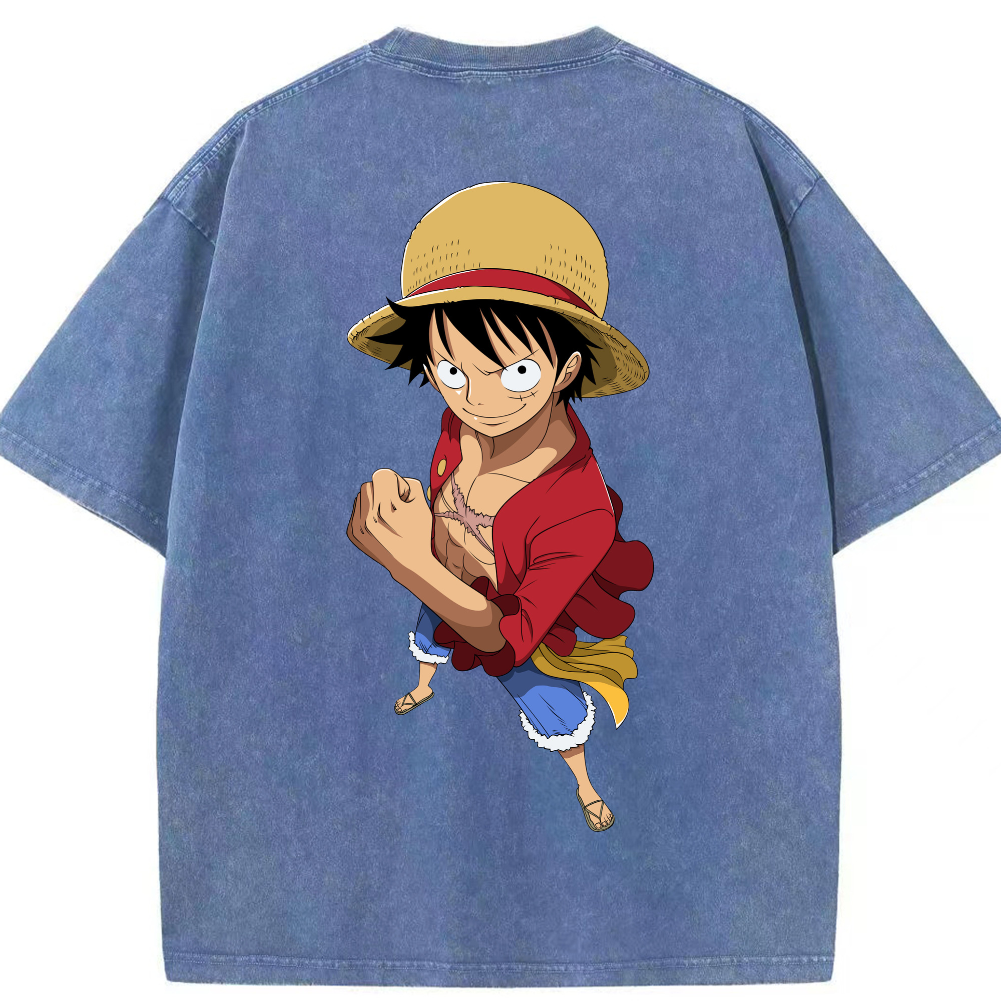 ワンピース モンキー・D・ルフィ ONE PIECE Monkey D. Luffy 綿100% ヴィンテージ風 半袖Tシャツ（背面プリント）