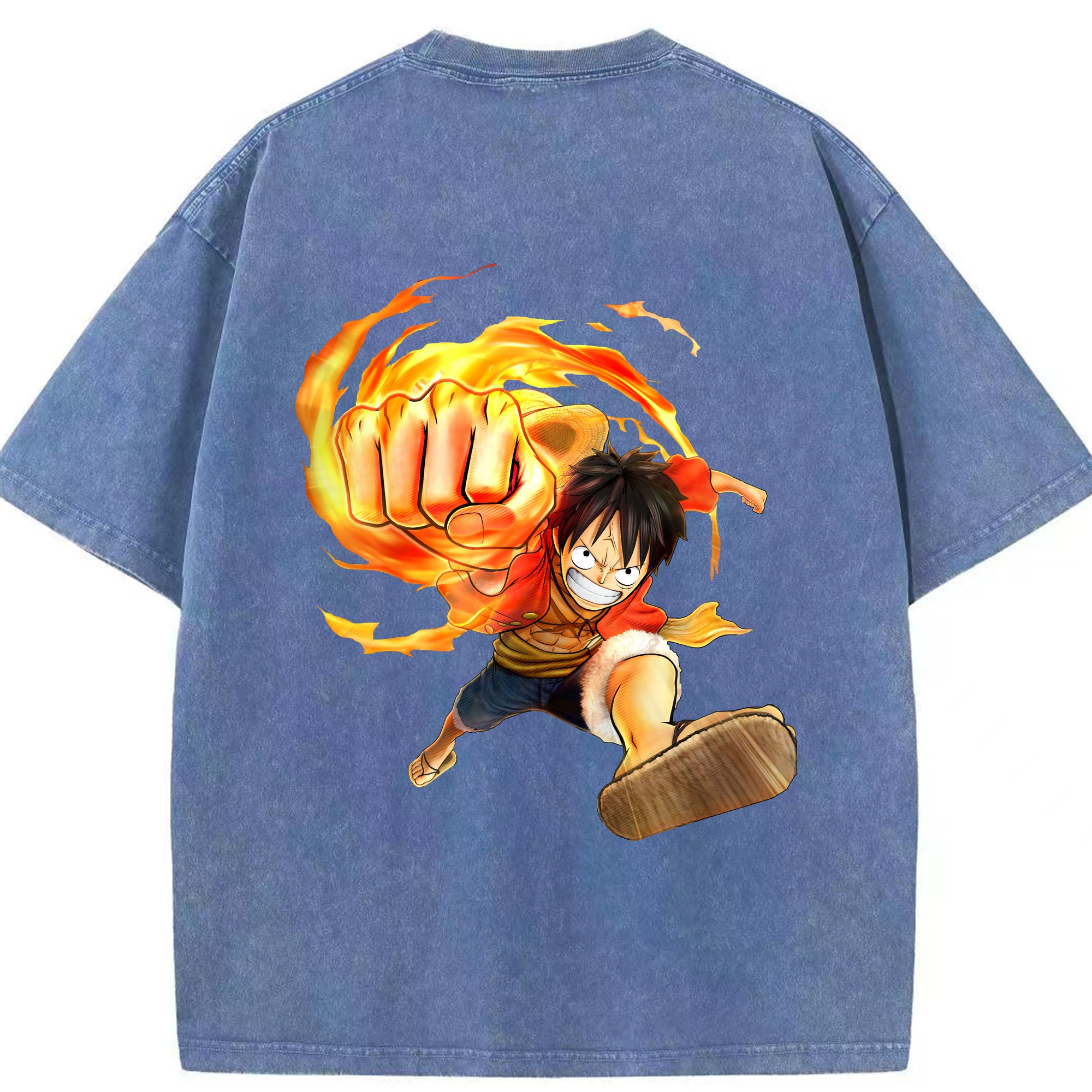 ワンピース モンキー・D・ルフィ ONE PIECE Monkey D. Luffy 綿100% ヴィンテージ風 半袖Tシャツ（背面プリント）