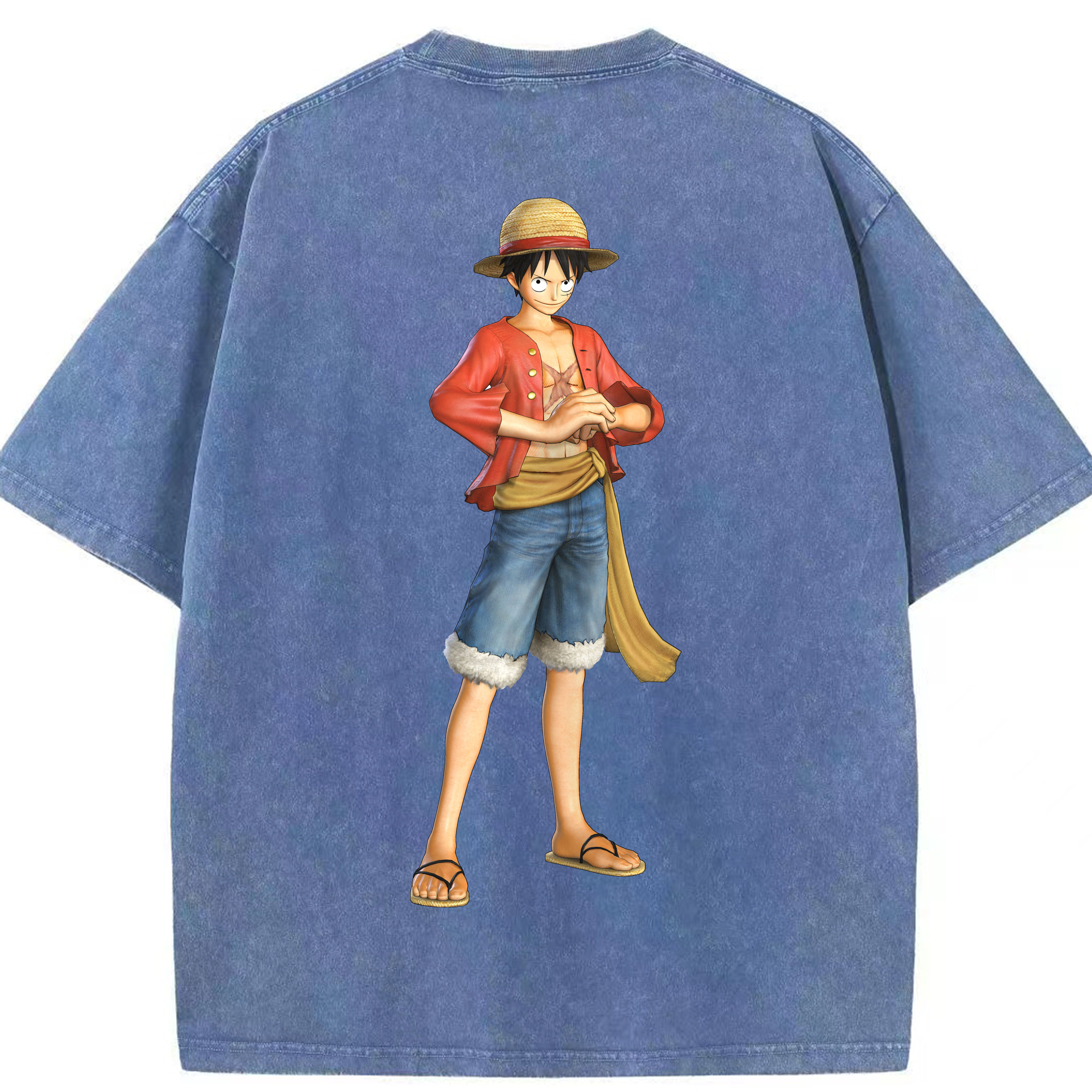 ワンピース モンキー・D・ルフィ ONE PIECE Monkey D. Luffy 綿100% ヴィンテージ風 半袖Tシャツ（背面プリント）