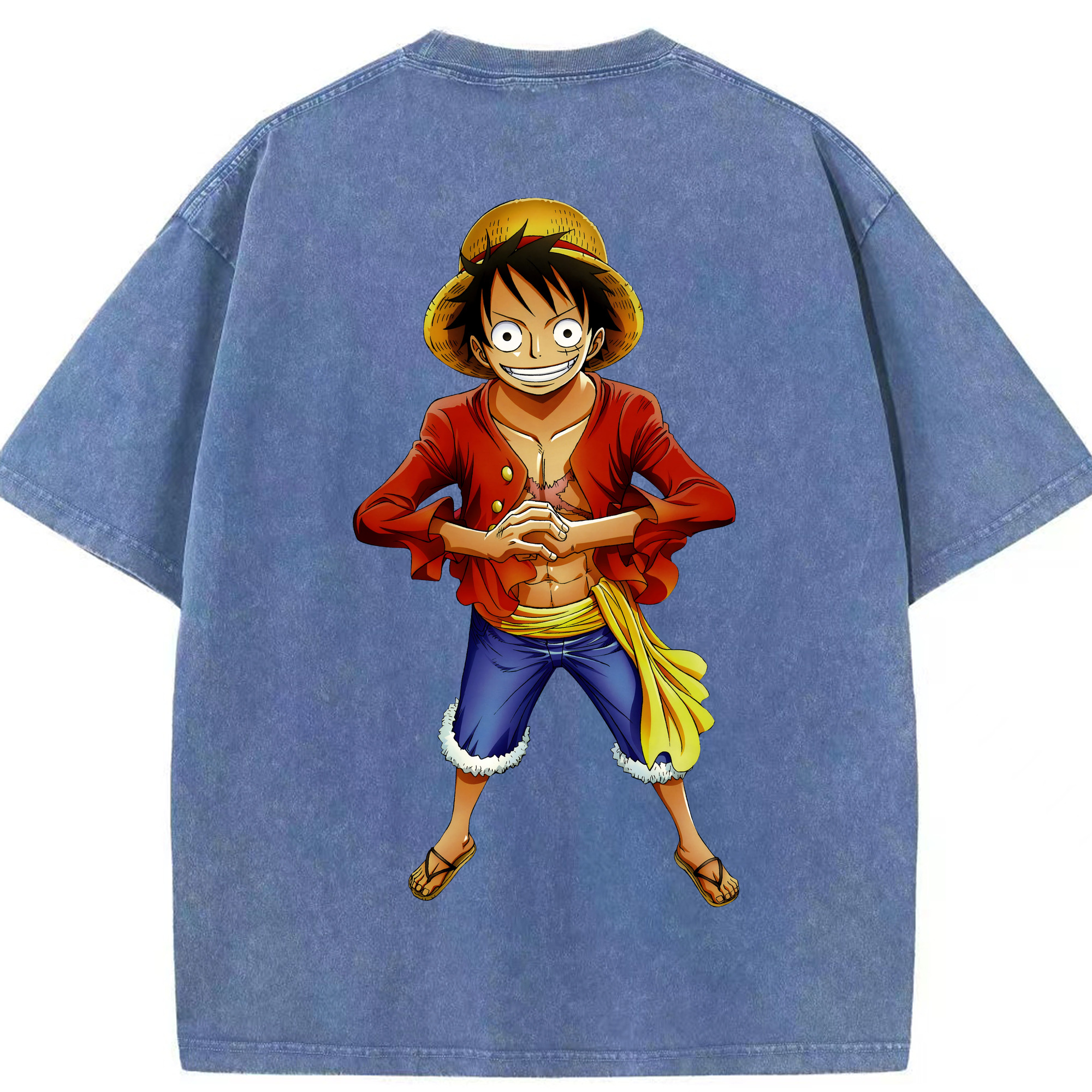 ワンピース モンキー・D・ルフィ ONE PIECE Monkey D. Luffy 綿100% ヴィンテージ風 半袖Tシャツ（背面プリント）