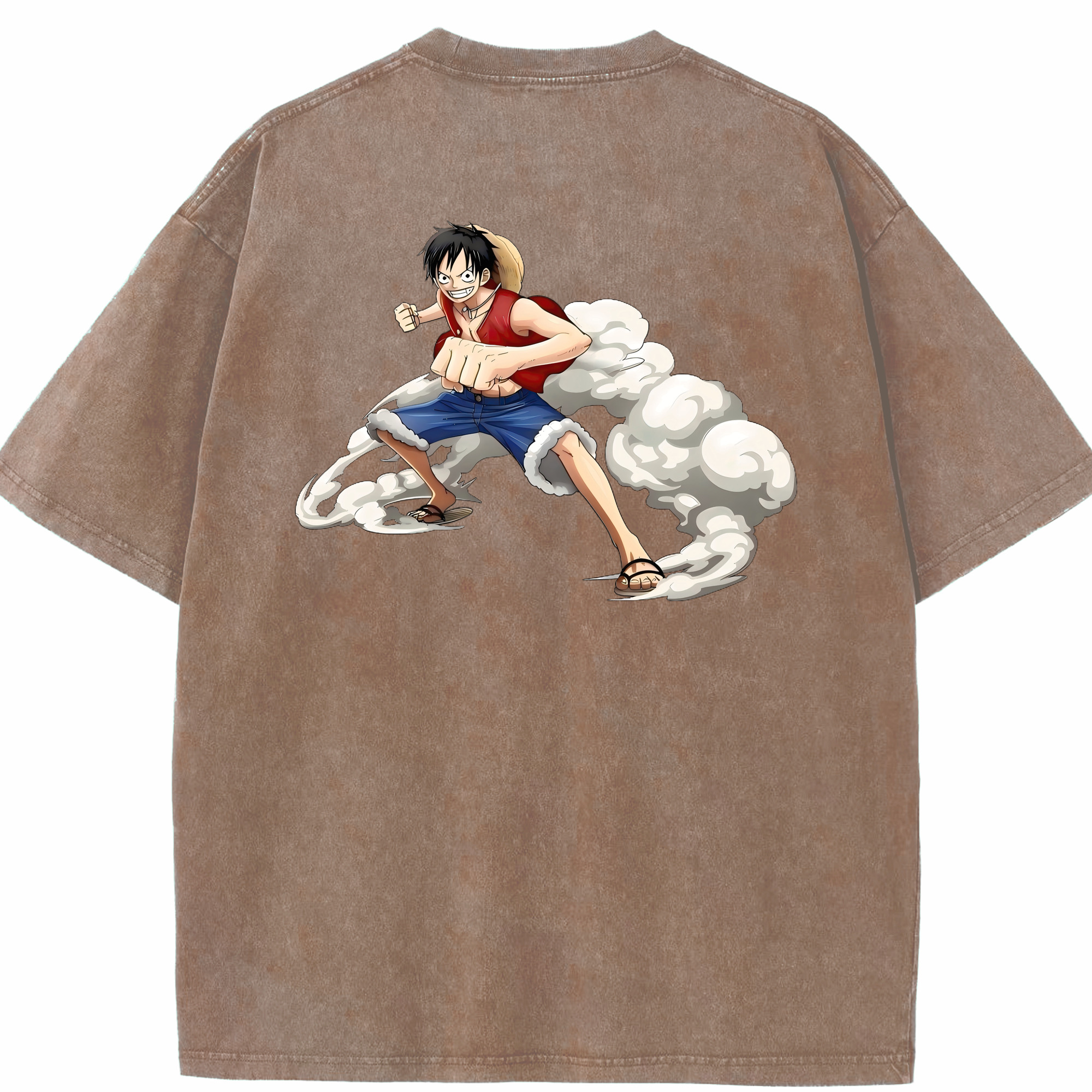 ワンピース モンキー・D・ルフィ ONE PIECE Monkey D. Luffy 綿100% ヴィンテージ風 半袖Tシャツ（背面プリント）