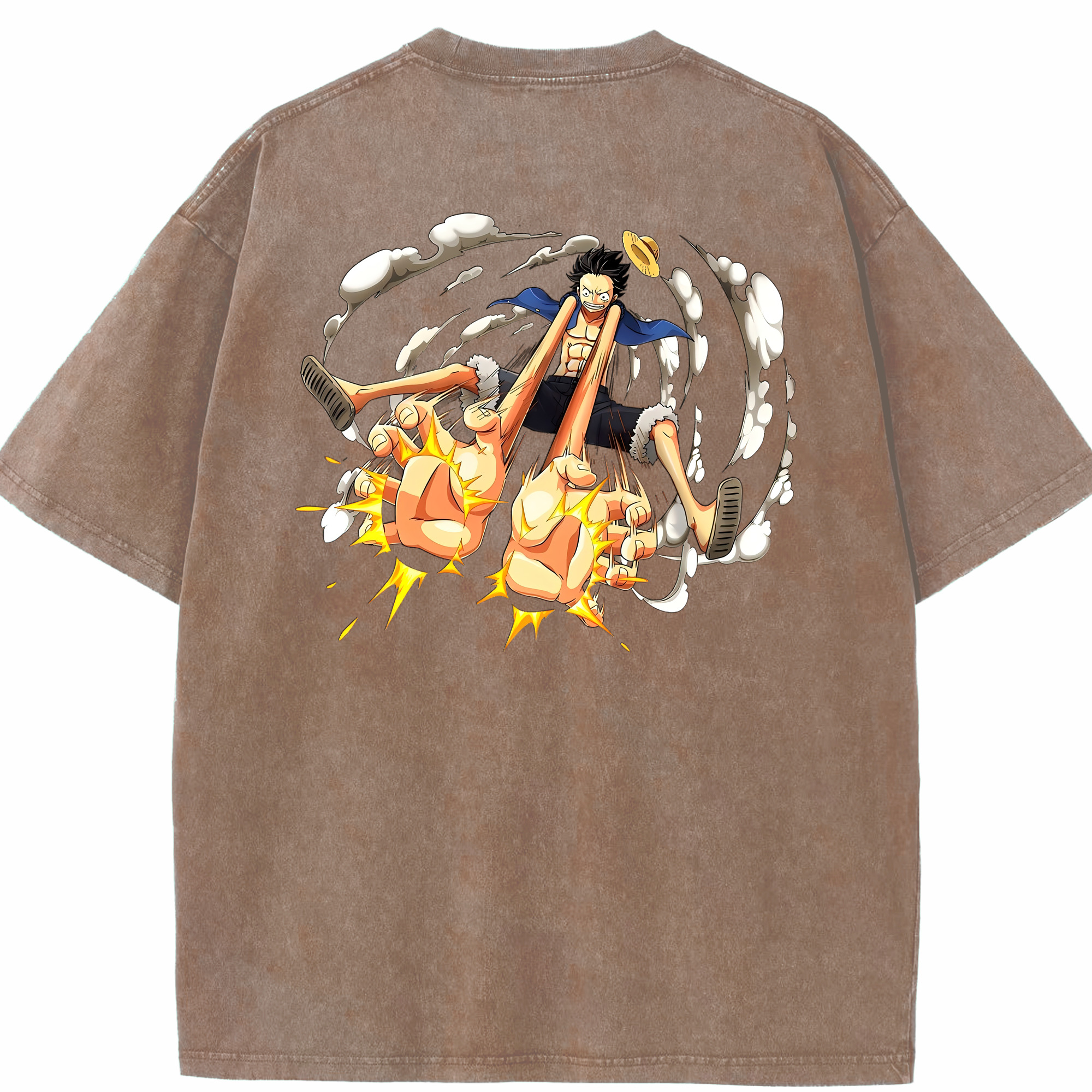 ワンピース モンキー・D・ルフィ ONE PIECE Monkey D. Luffy 綿100% ヴィンテージ風 半袖Tシャツ（背面プリント）