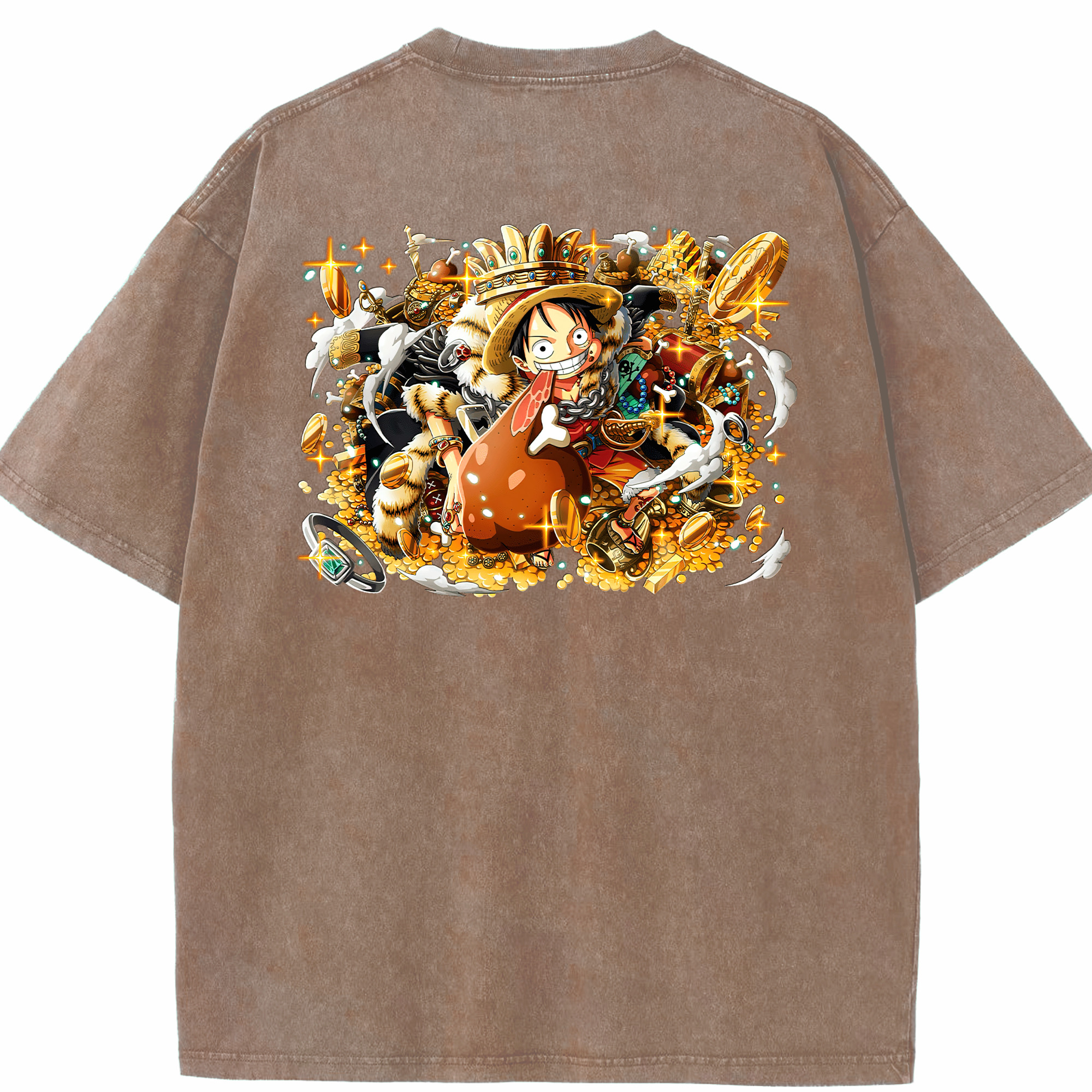 ワンピース モンキー・D・ルフィ ONE PIECE Monkey D. Luffy 綿100% ヴィンテージ風 半袖Tシャツ（背面プリント）