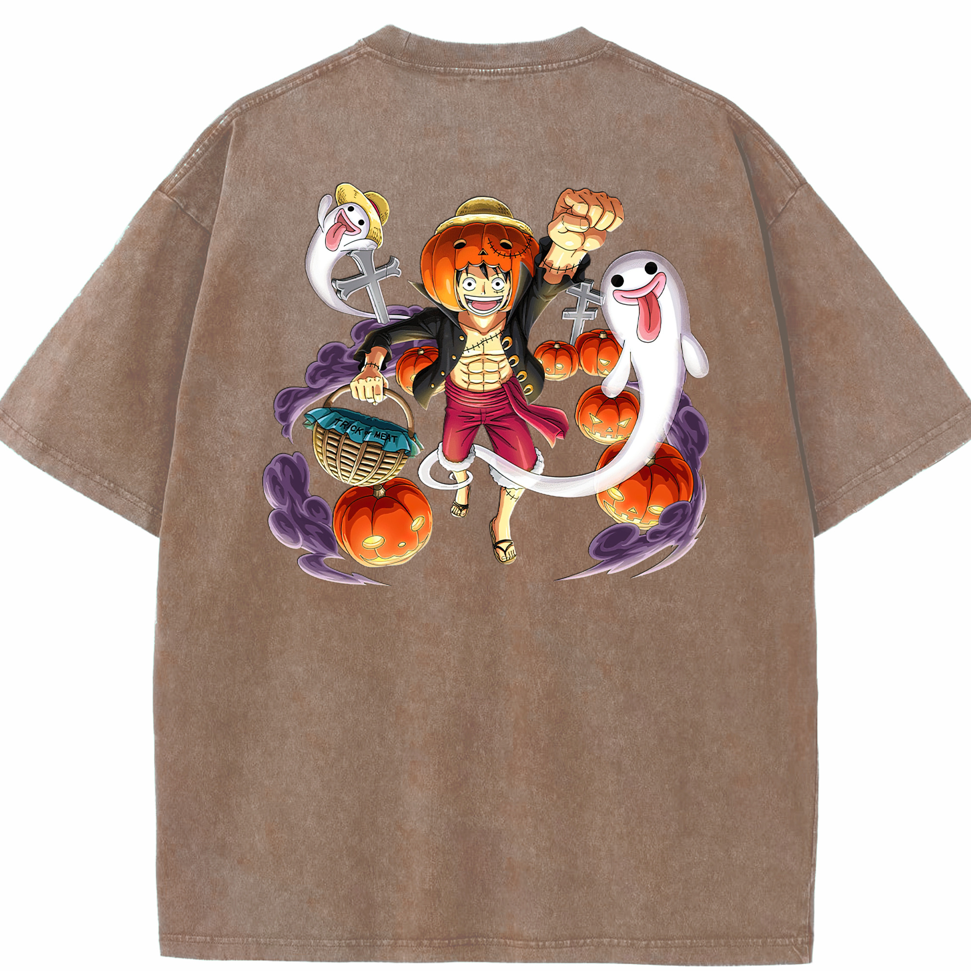 ワンピース モンキー・D・ルフィ ONE PIECE Monkey D. Luffy 綿100% ヴィンテージ風 半袖Tシャツ（背面プリント）