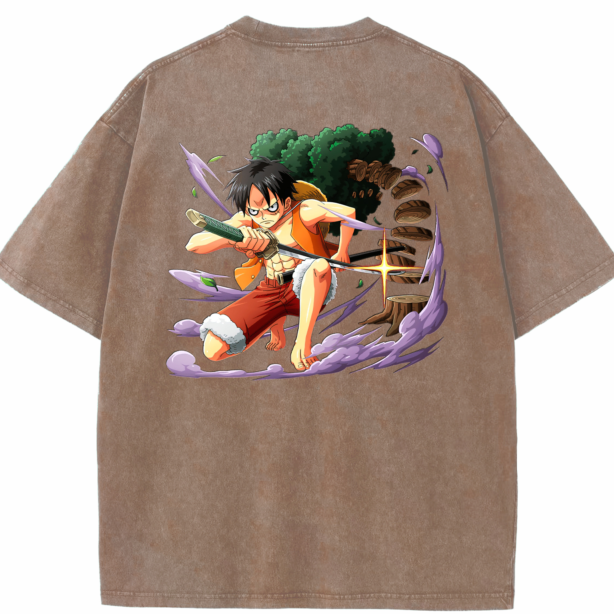 ワンピース モンキー・D・ルフィ ONE PIECE Monkey D. Luffy 綿100% ヴィンテージ風 半袖Tシャツ（背面プリント）