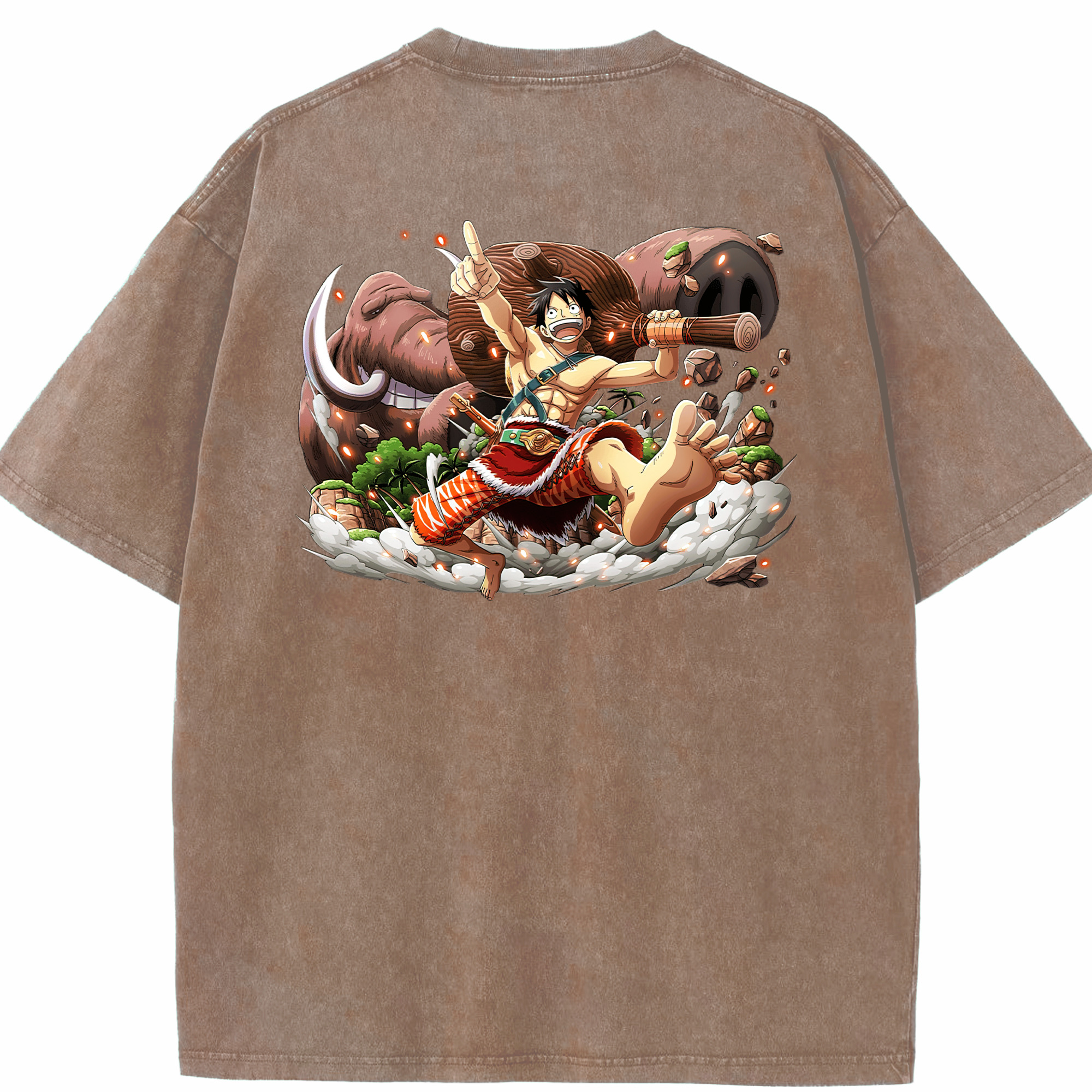 ワンピース モンキー・D・ルフィ ONE PIECE Monkey D. Luffy 綿100% ヴィンテージ風 半袖Tシャツ（背面プリント）