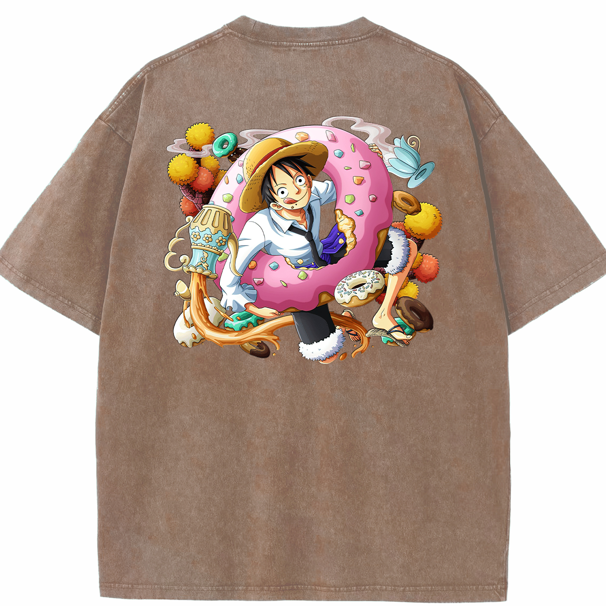 ワンピース モンキー・D・ルフィ ONE PIECE Monkey D. Luffy 綿100% ヴィンテージ風 半袖Tシャツ（背面プリント）