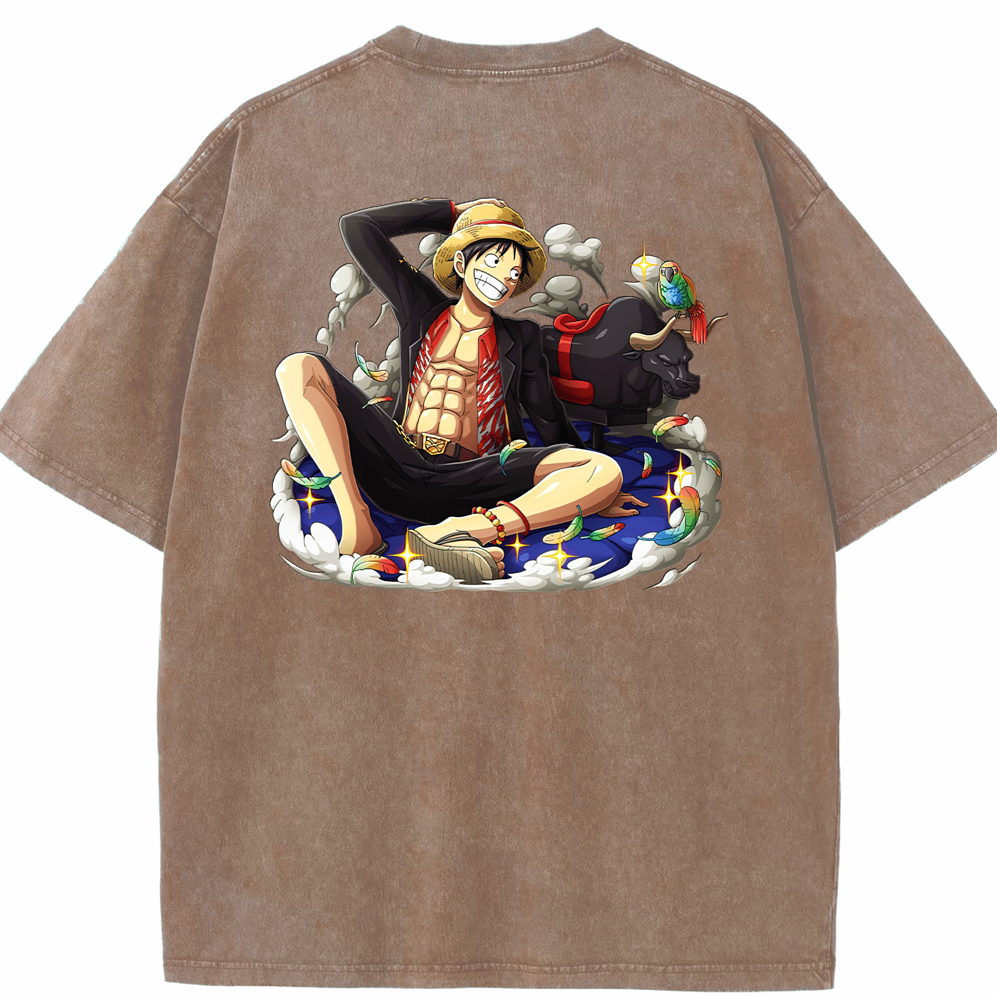 ワンピース モンキー・D・ルフィ ONE PIECE Monkey D. Luffy 綿100% ヴィンテージ風 半袖Tシャツ（背面プリント）