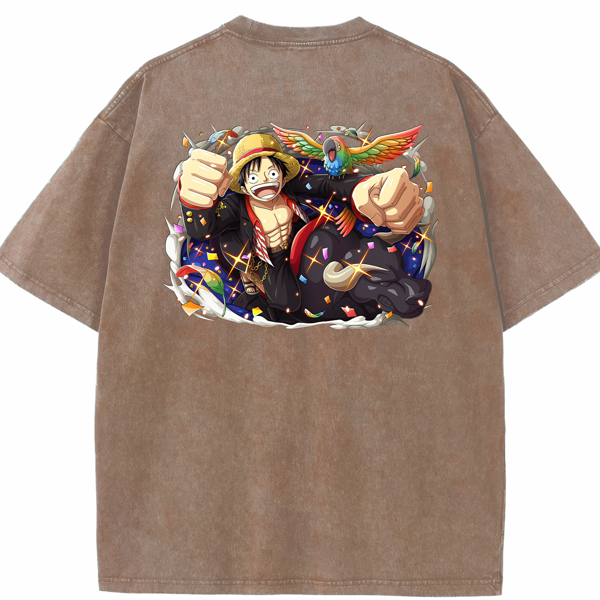 ワンピース モンキー・D・ルフィ ONE PIECE Monkey D. Luffy 綿100% ヴィンテージ風 半袖Tシャツ（背面プリント）