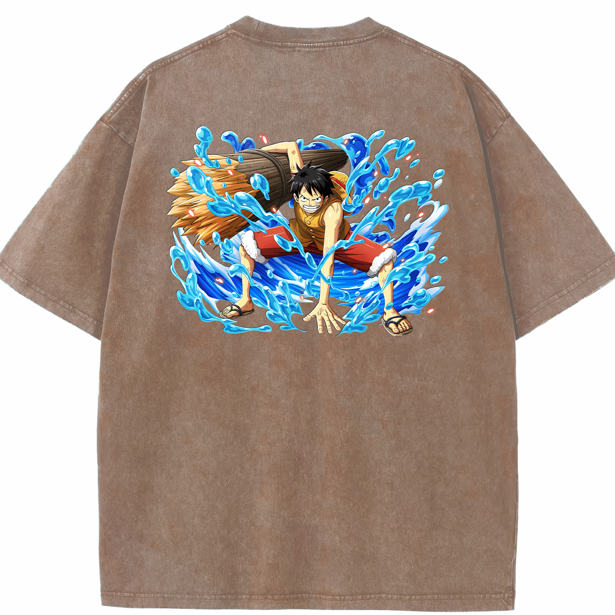 ワンピース モンキー・D・ルフィ ONE PIECE Monkey D. Luffy 綿100% ヴィンテージ風 半袖Tシャツ（背面プリント）