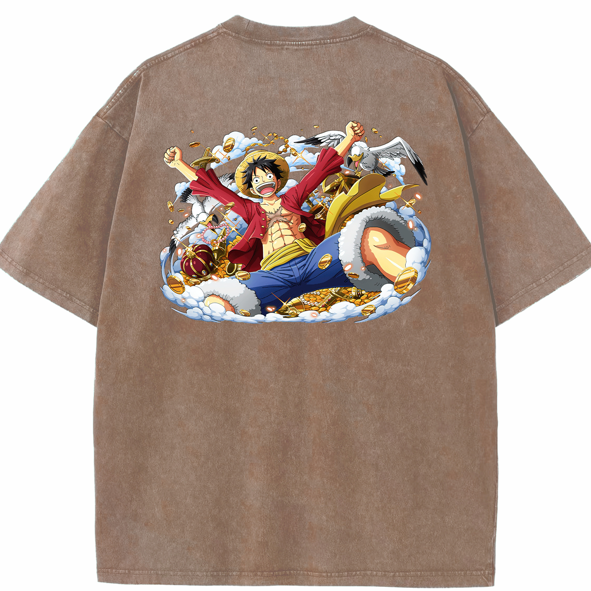 ワンピース モンキー・D・ルフィ ONE PIECE Monkey D. Luffy 綿100% ヴィンテージ風 半袖Tシャツ（背面プリント）