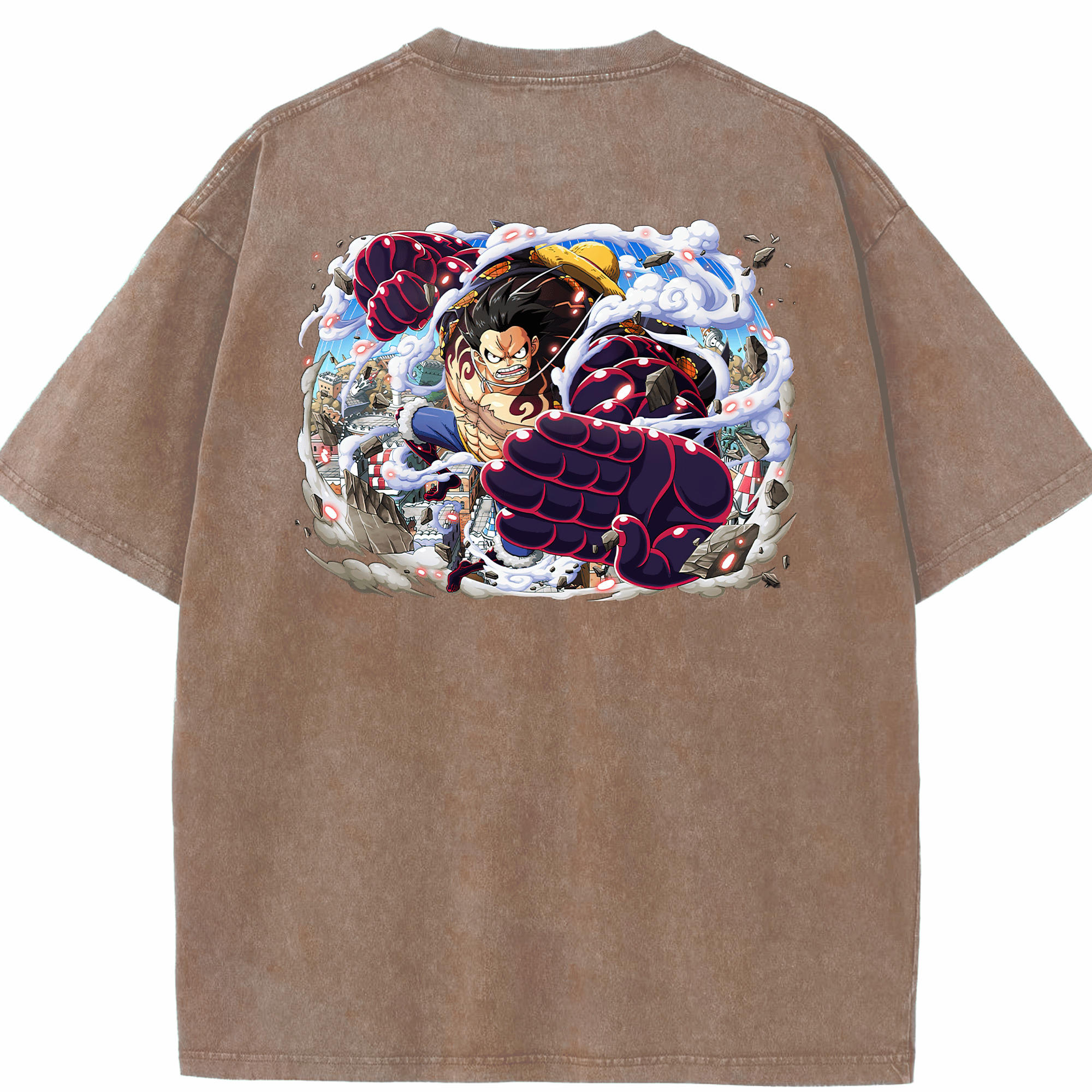 ワンピース モンキー・D・ルフィ ONE PIECE Monkey D. Luffy 綿100% ヴィンテージ風 半袖Tシャツ（背面プリント）
