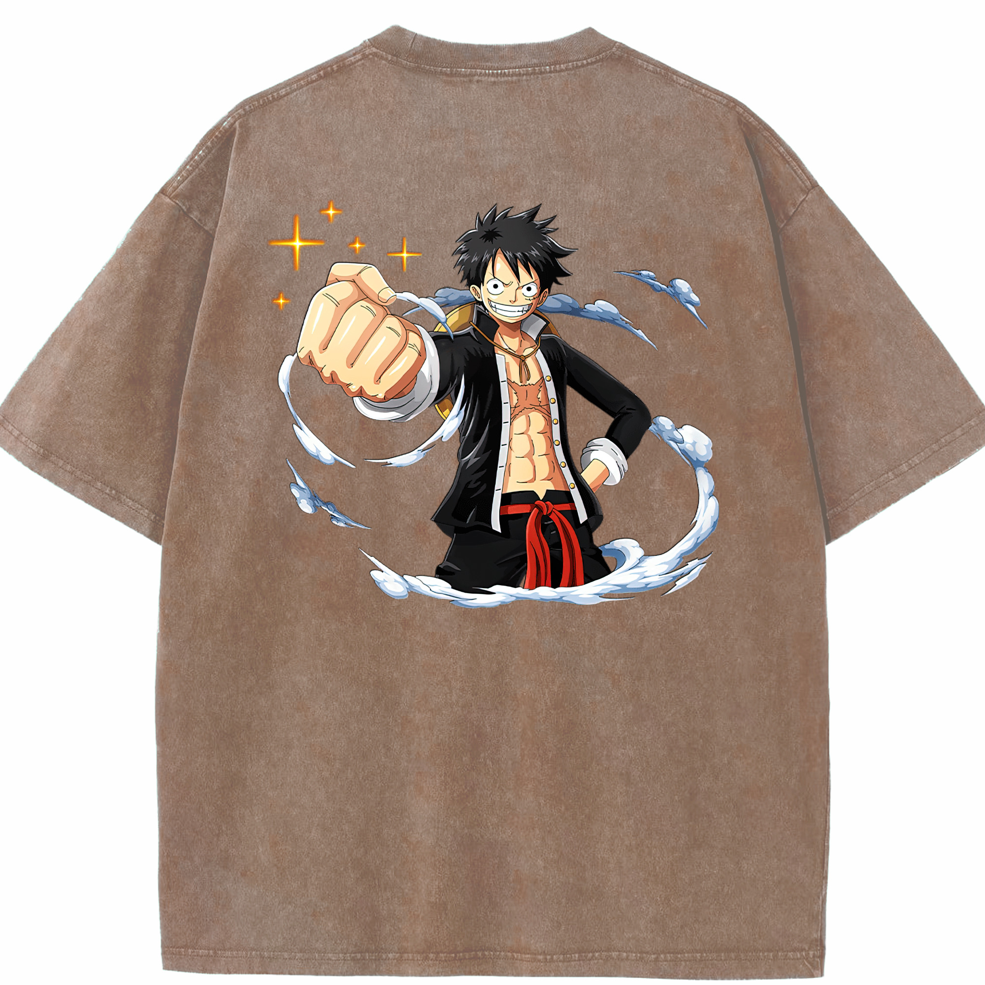 ワンピース モンキー・D・ルフィ ONE PIECE Monkey D. Luffy 綿100% ヴィンテージ風 半袖Tシャツ（背面プリント）