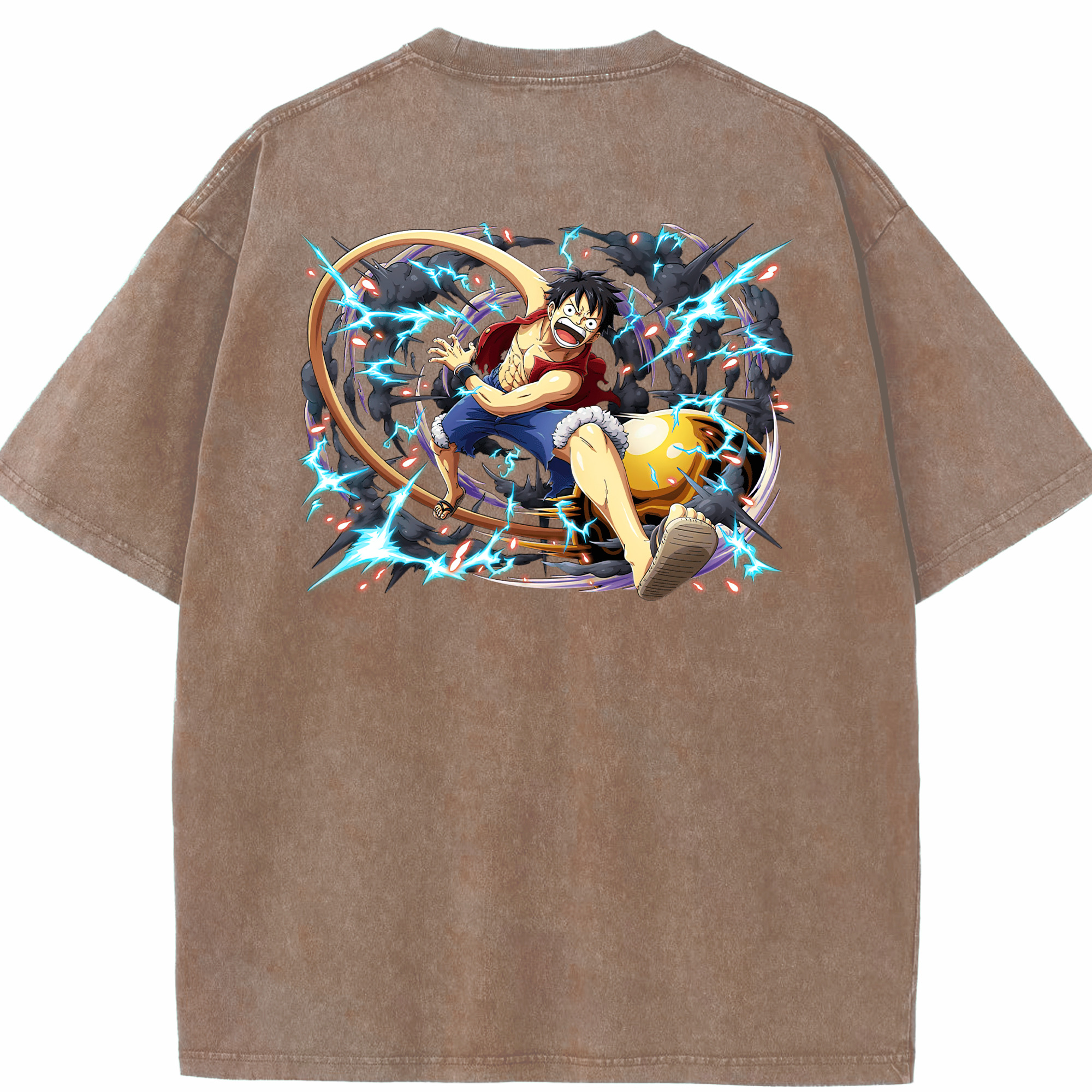 ワンピース モンキー・D・ルフィ ONE PIECE Monkey D. Luffy 綿100% ヴィンテージ風 半袖Tシャツ（背面プリント）