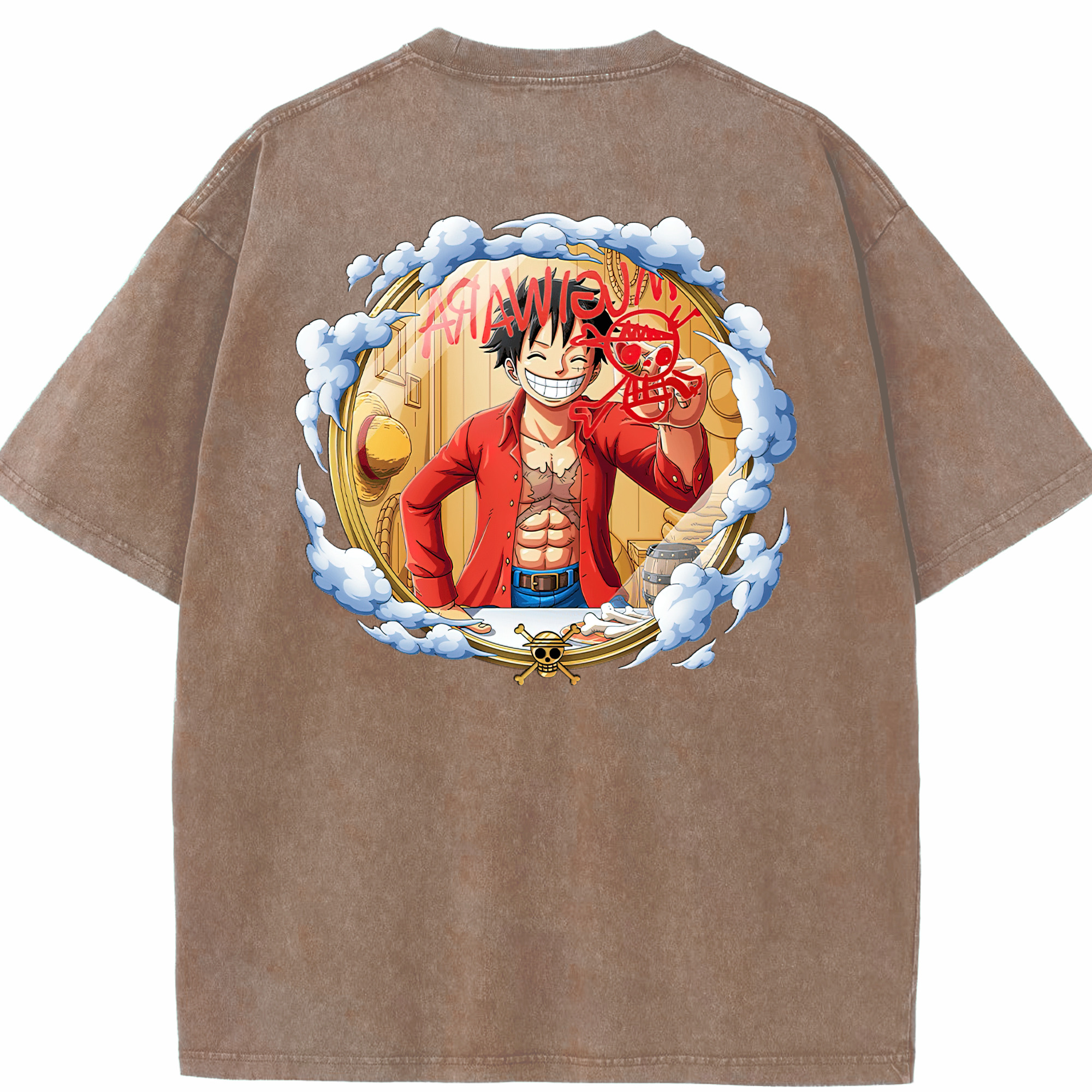 ワンピース モンキー・D・ルフィ ONE PIECE Monkey D. Luffy 綿100% ヴィンテージ風 半袖Tシャツ（背面プリント）