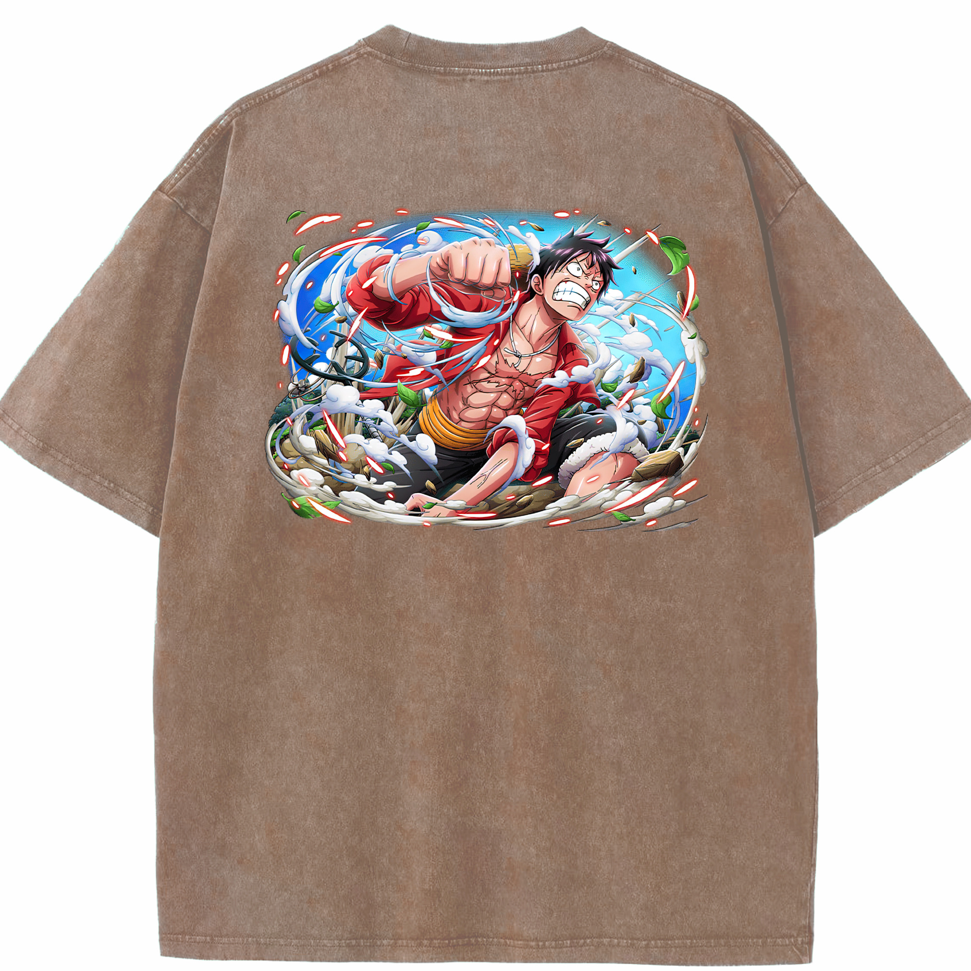 ワンピース モンキー・D・ルフィ ONE PIECE Monkey D. Luffy 綿100% ヴィンテージ風 半袖Tシャツ（背面プリント）