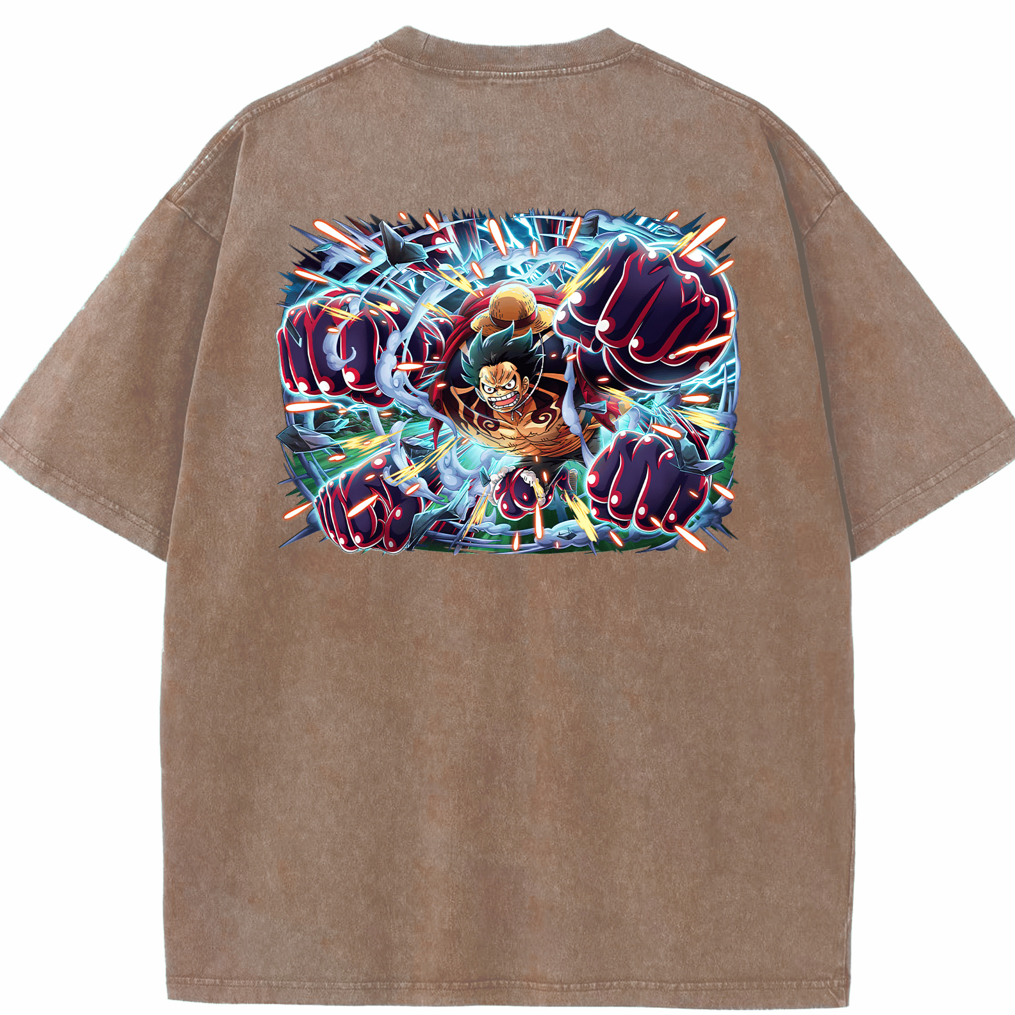ワンピース モンキー・D・ルフィ ONE PIECE Monkey D. Luffy 綿100% ヴィンテージ風 半袖Tシャツ（背面プリント）
